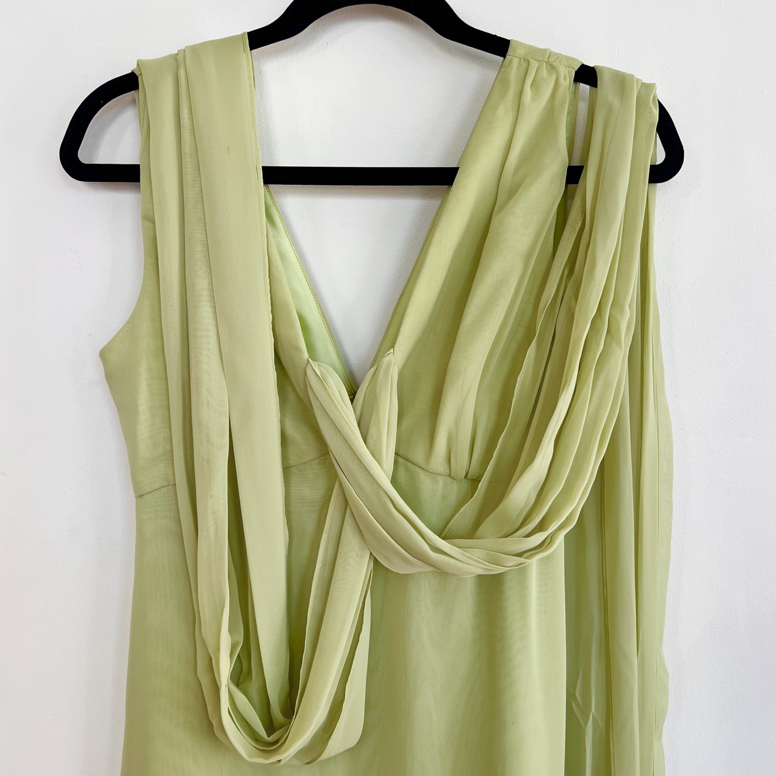 Vera Wang Sage Green Maxi Formal Dress Women’s 2 Draped Scarf Goddess Bridesmaid