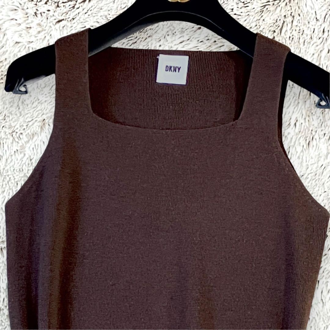 DKNY Wool Rib Knit Tank Dress DarkBrown Sleeveless Mini Stretch Onesize 075S