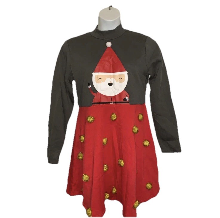 NEW Mighty Fine Santa Pom Pom Long Sleeve Ugly Sweatshirt Dress Size XL