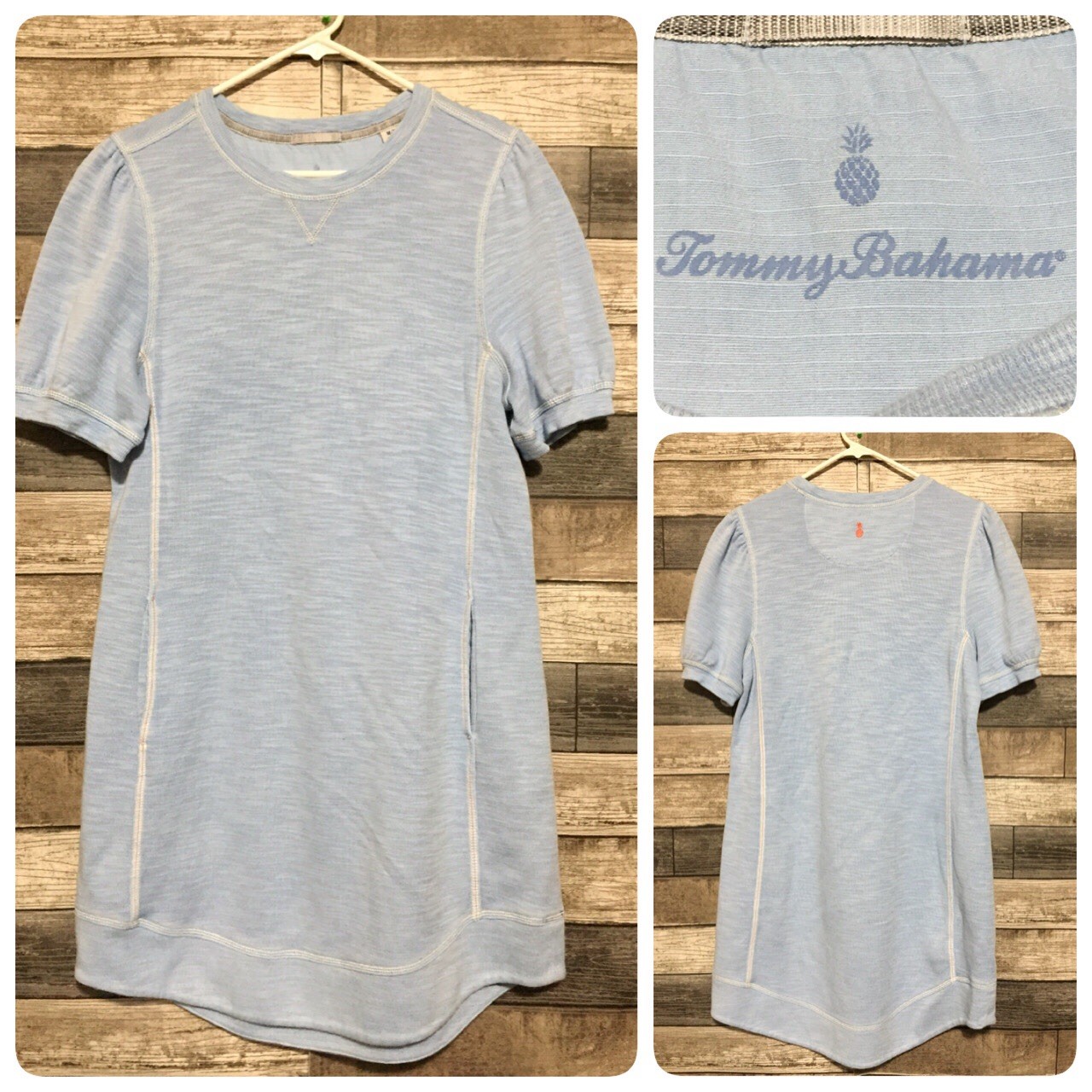 Tommy Bahama Sweater Dress Women M Powder Blue Short Sleeve Pima Cotton Knit M9