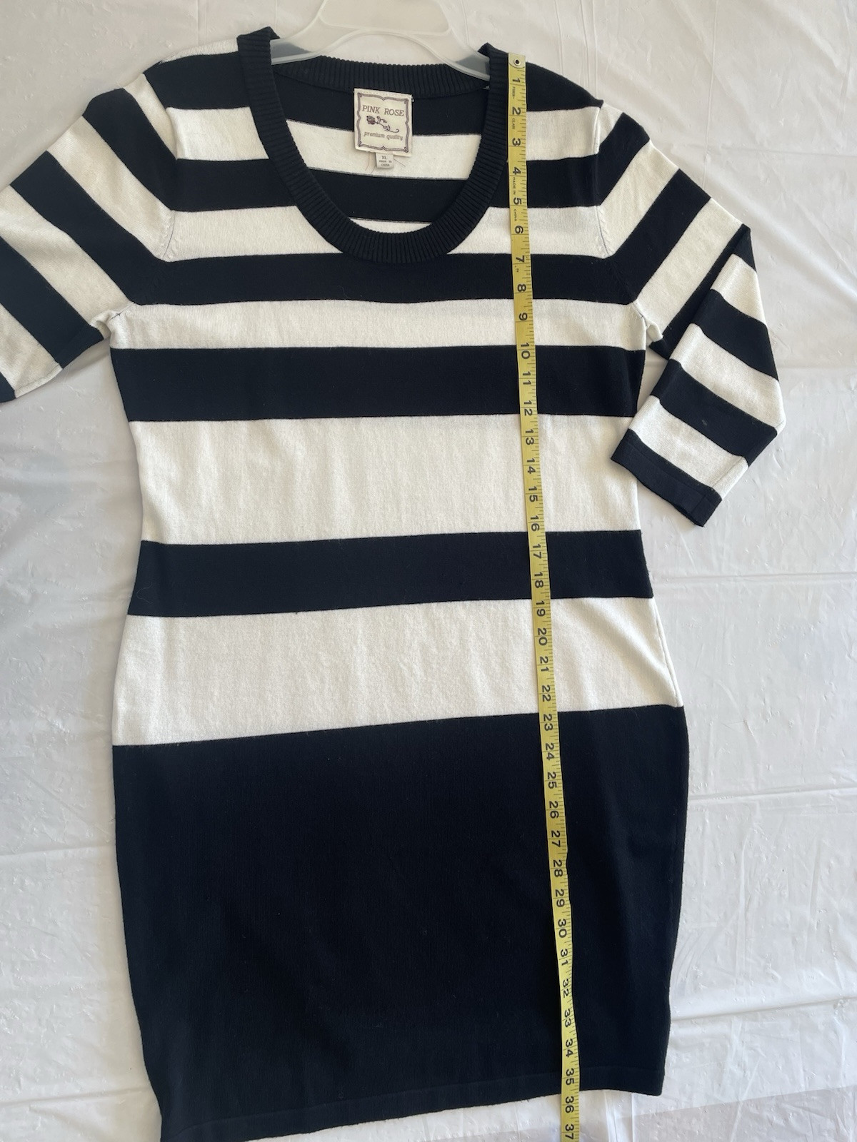 PINK ROSE Womens Black/White Striped Smooth Knit Sweater Dress Sz XL