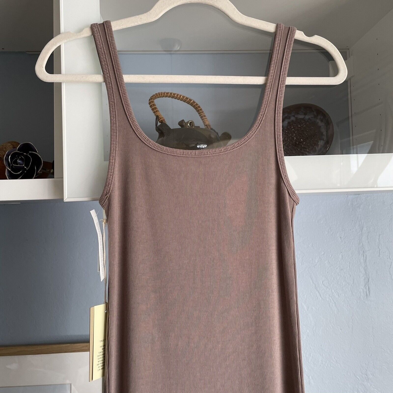 Wilfred Free Aritzia Murdock Midi Dress XS Ribbed Knit Taupe Sleeveless Bodycon