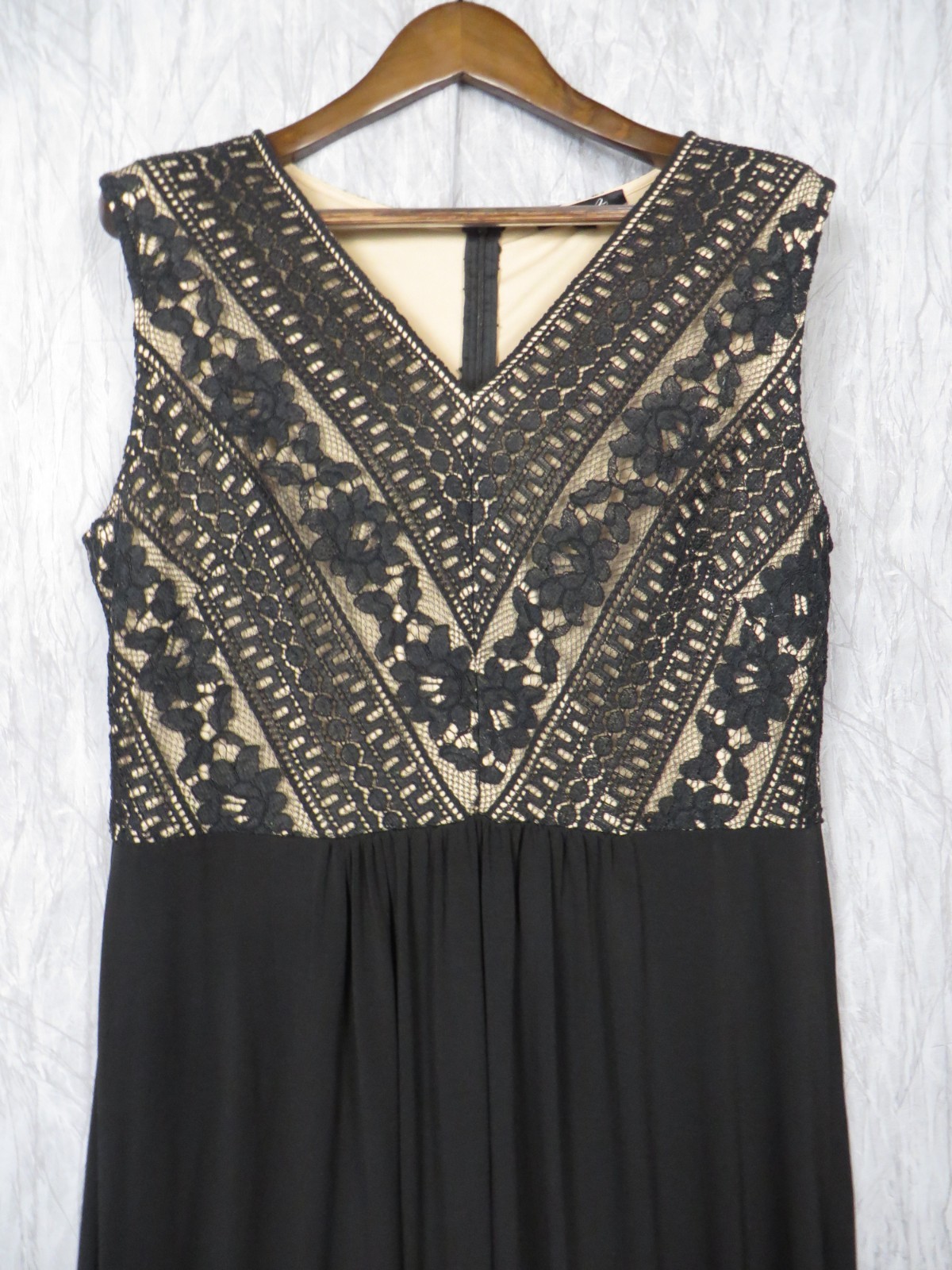Wardrobe A Womens 16 Black Beige Lace Maxi Dress Sleeveless Evening Gown