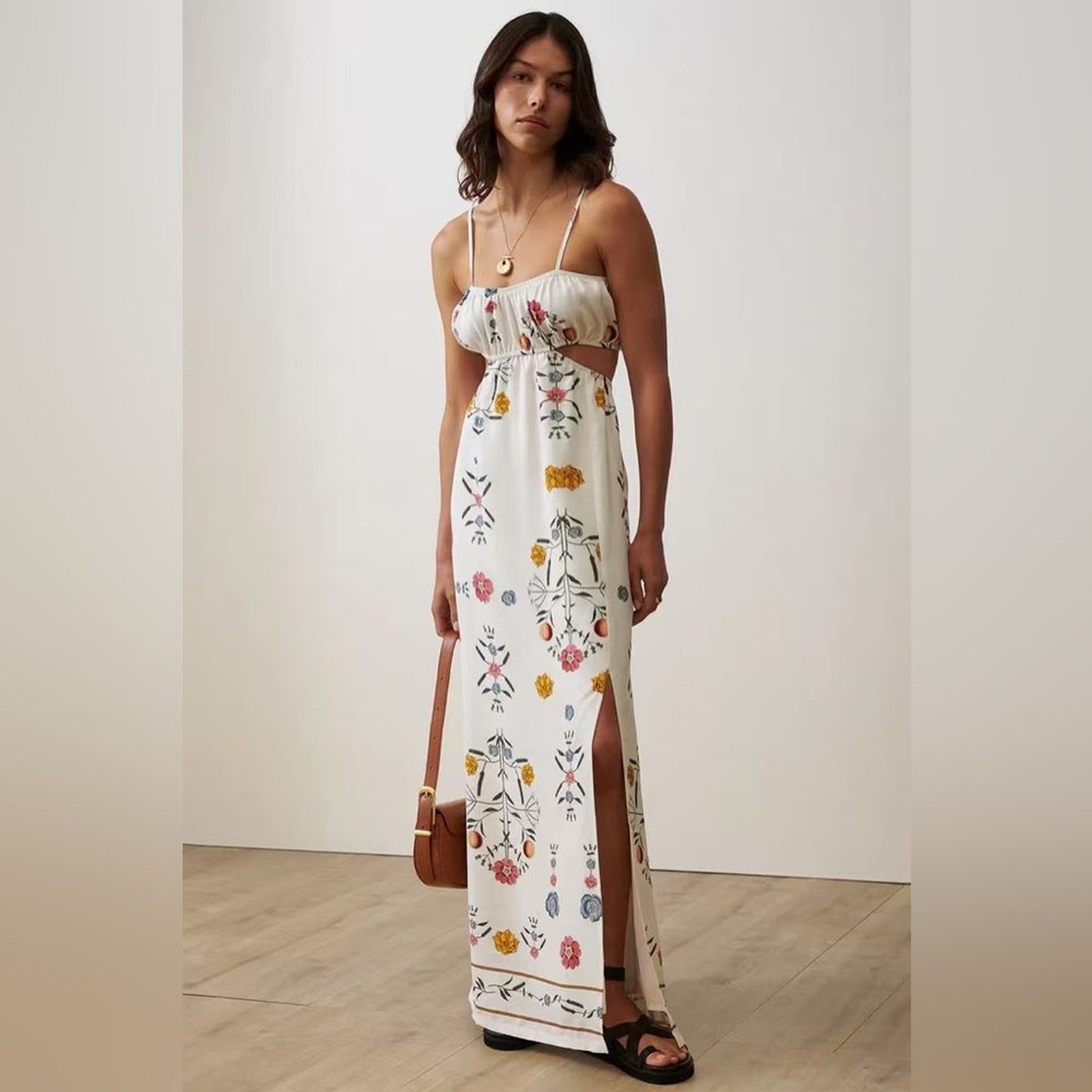 Sancia The Corta Cut Out Cotton Linen Maxi Dress NWT Women Dress Size Small
