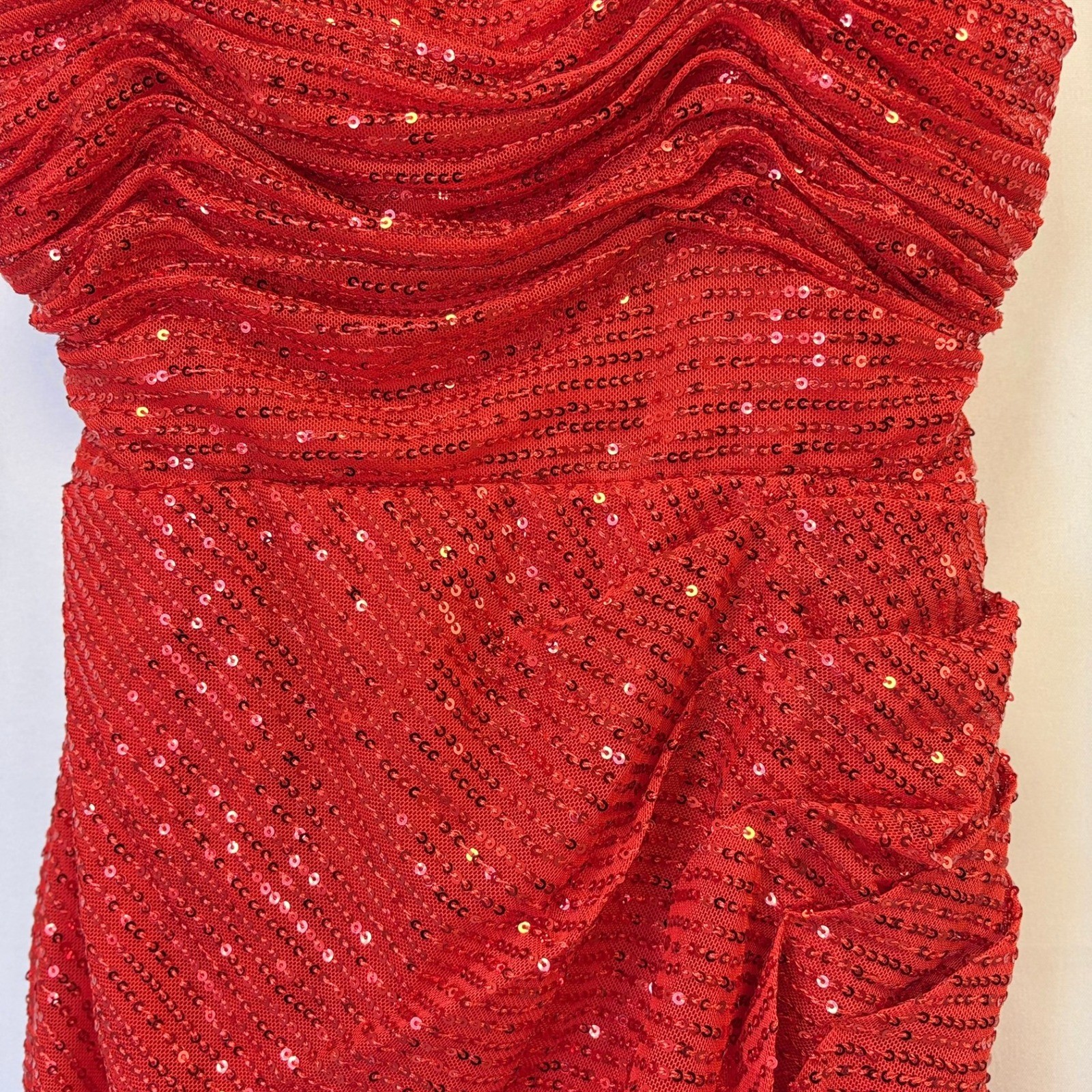 Wedding Dress Red Sequin Mini Dress Women Size 4 Ruched Cutout Back Tie Party
