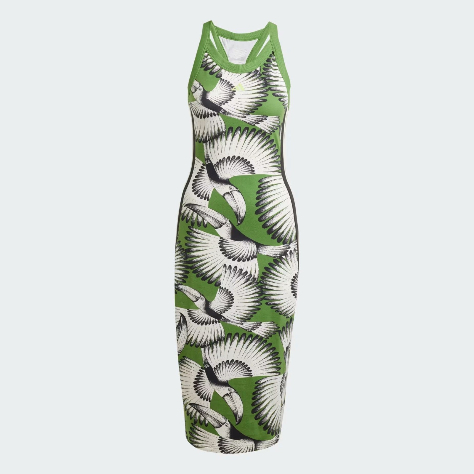 Farm Rio Active Adidas Toucan Wings Midi Dress Green Size Medium Cotton