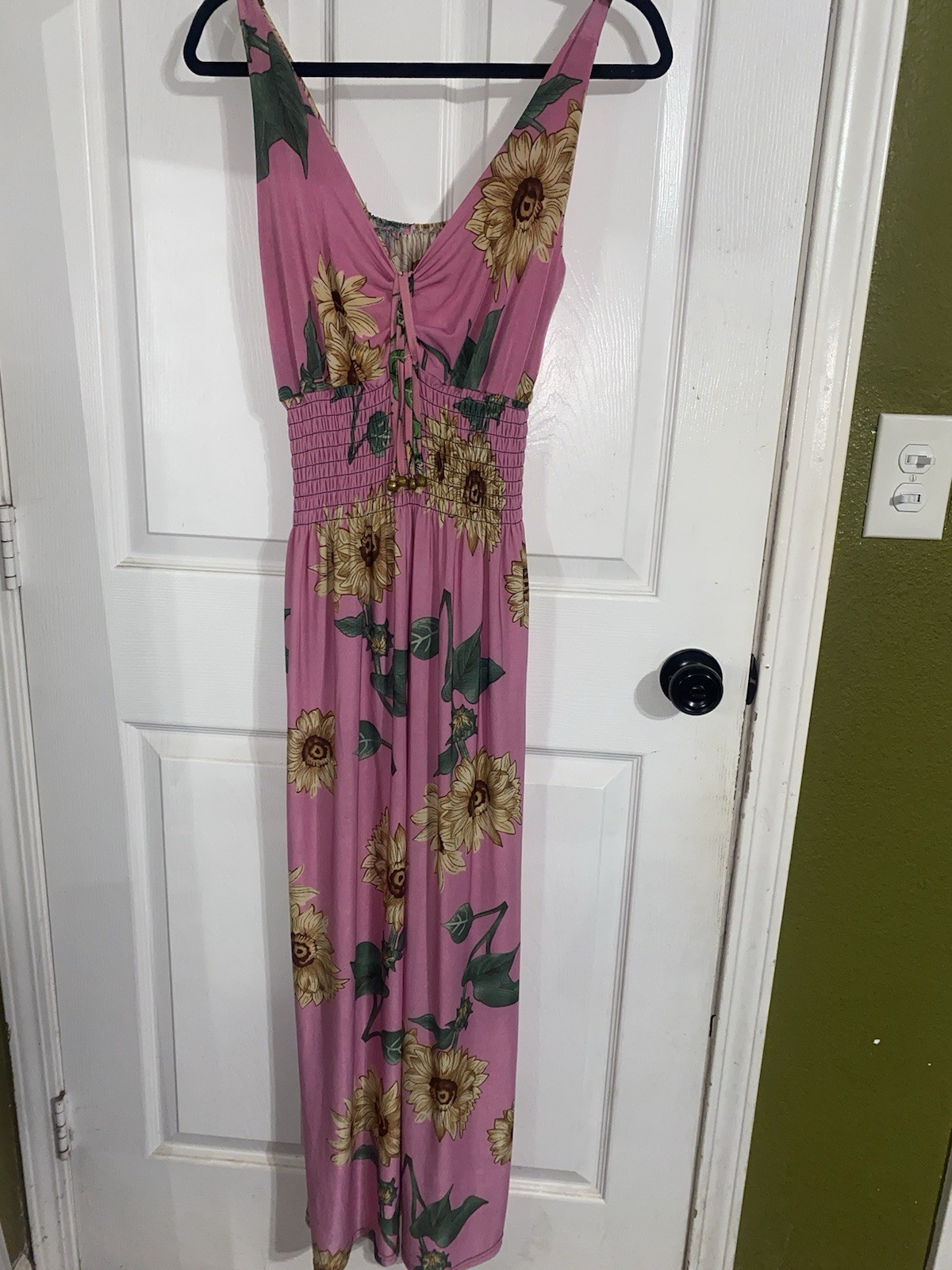 Pink Sunflower Print Smocked Maxi Dress size medium