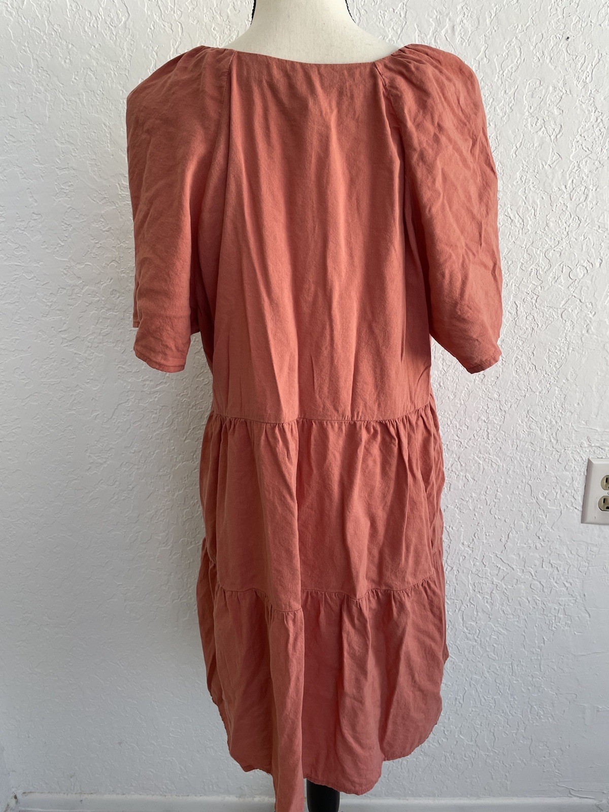 OLD NAVY Swing Dress Tiered Mini Swing Lightweight Pockets Unlined Rust Large