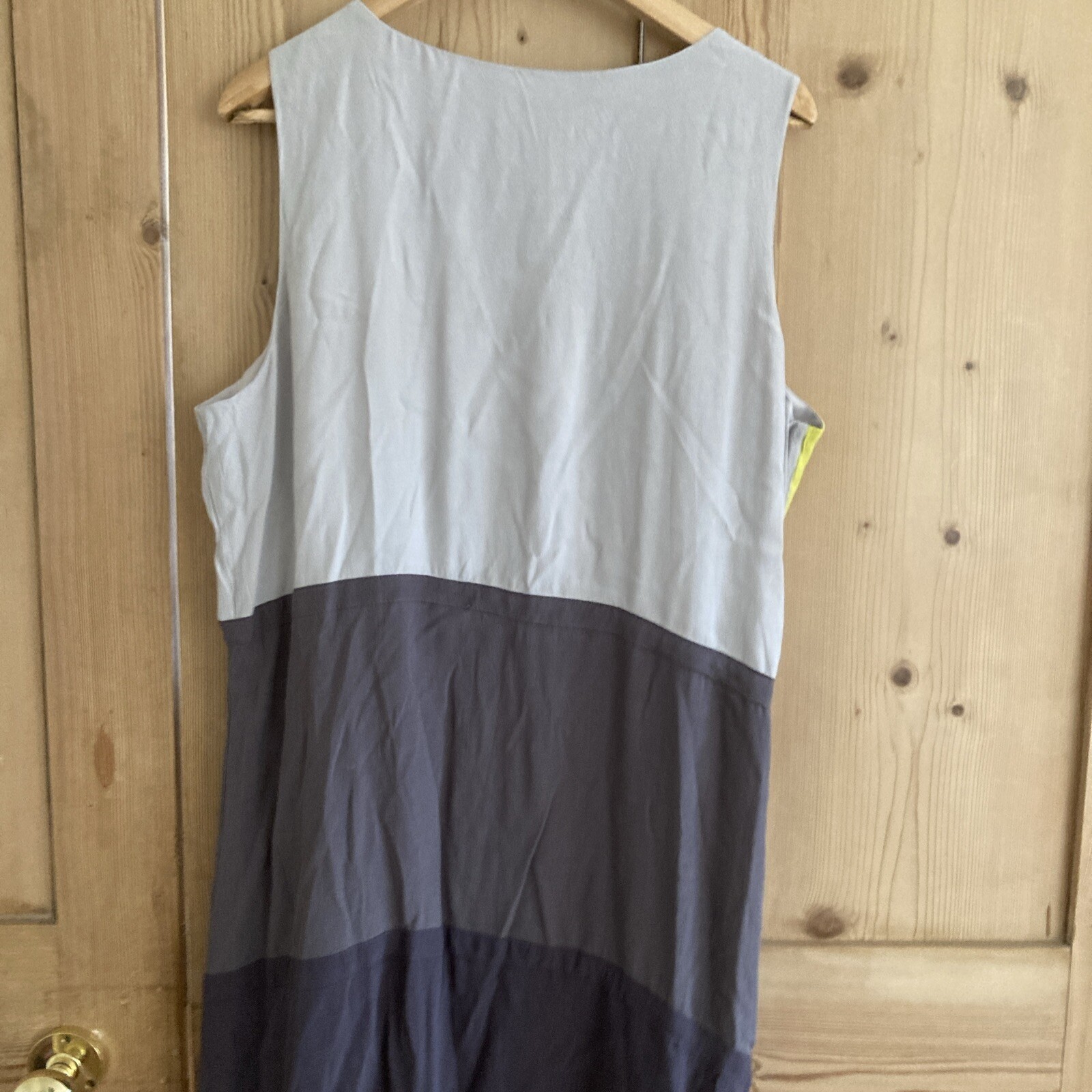 Mint Velvet grey yellow colourblock midi dress UK18 v-neck sleeveless, lined