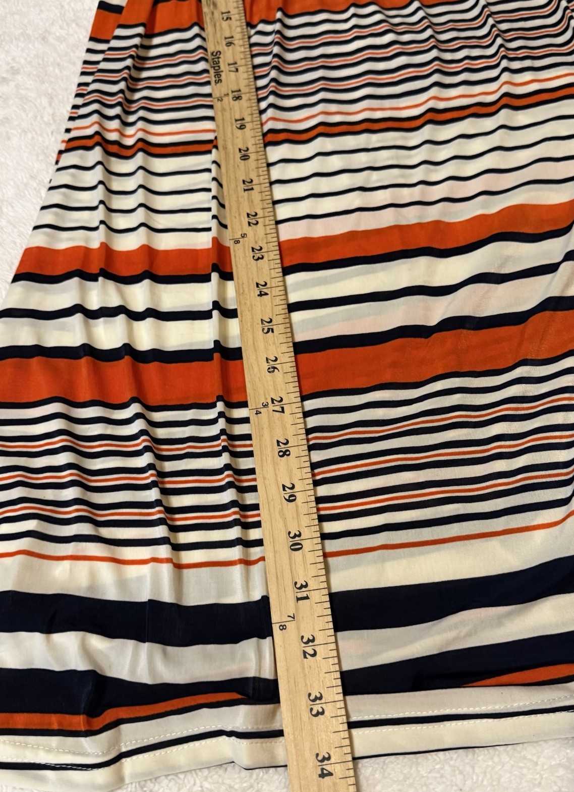 Second Skin NYC Striped V-Neck Midi Dress – Orange, Navy, White Size Large
