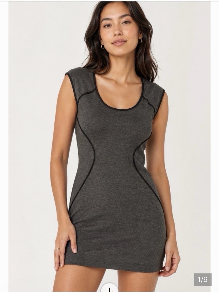 Express Gray/Black Solid Scoop Neck Cap Sleeve Bodycon Sheath Dress 8