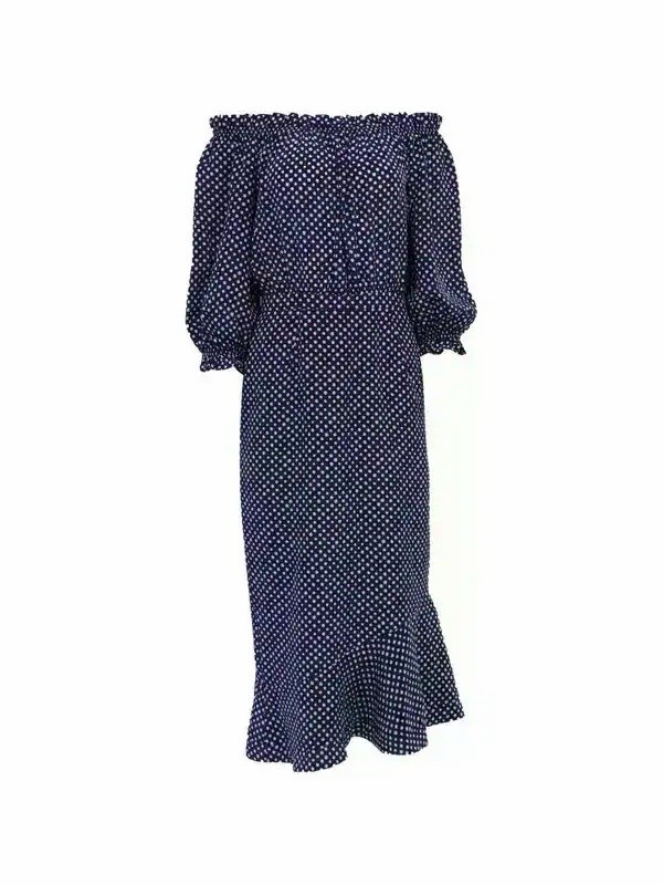 SALONI GRACE DRESS NAVY BLUE WHITE POLKA DOT PUFF SLEEVE MIDI DRESS SZ 4/6