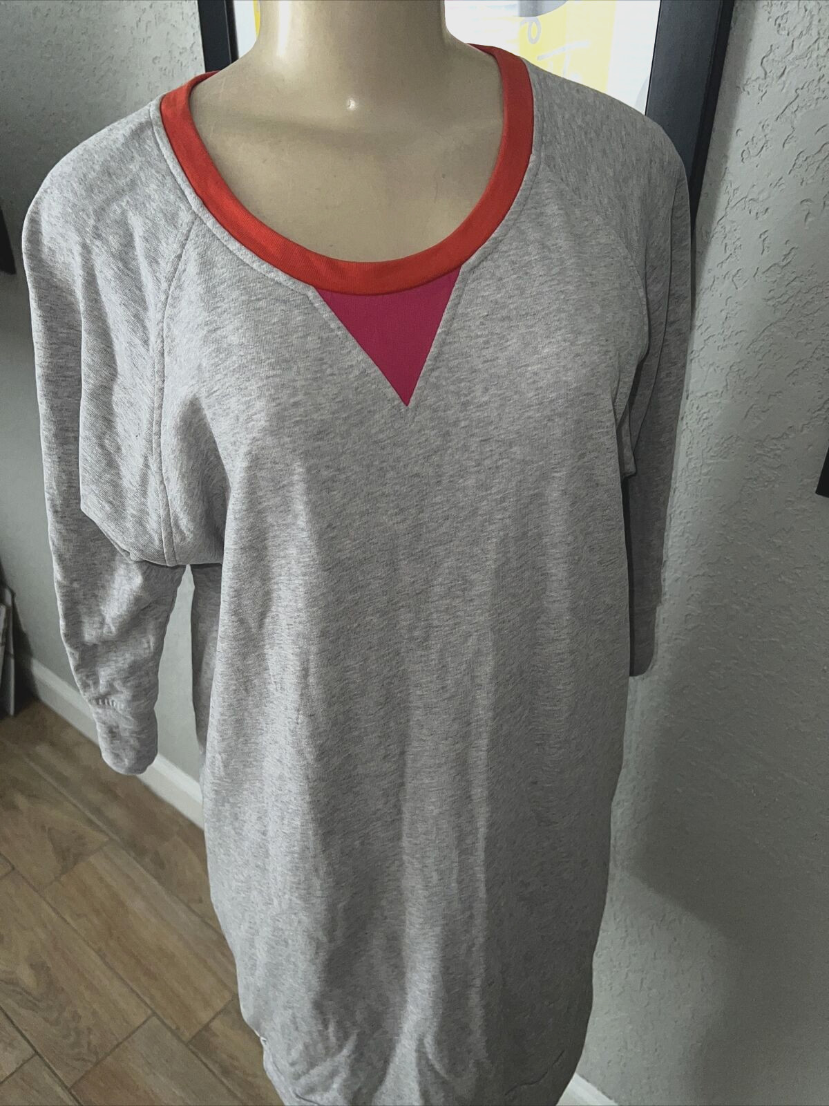 VTG Lacoste (made in Tunisia) Gray Pink & Red Sweatshirt Style Dress Sz 42 eb