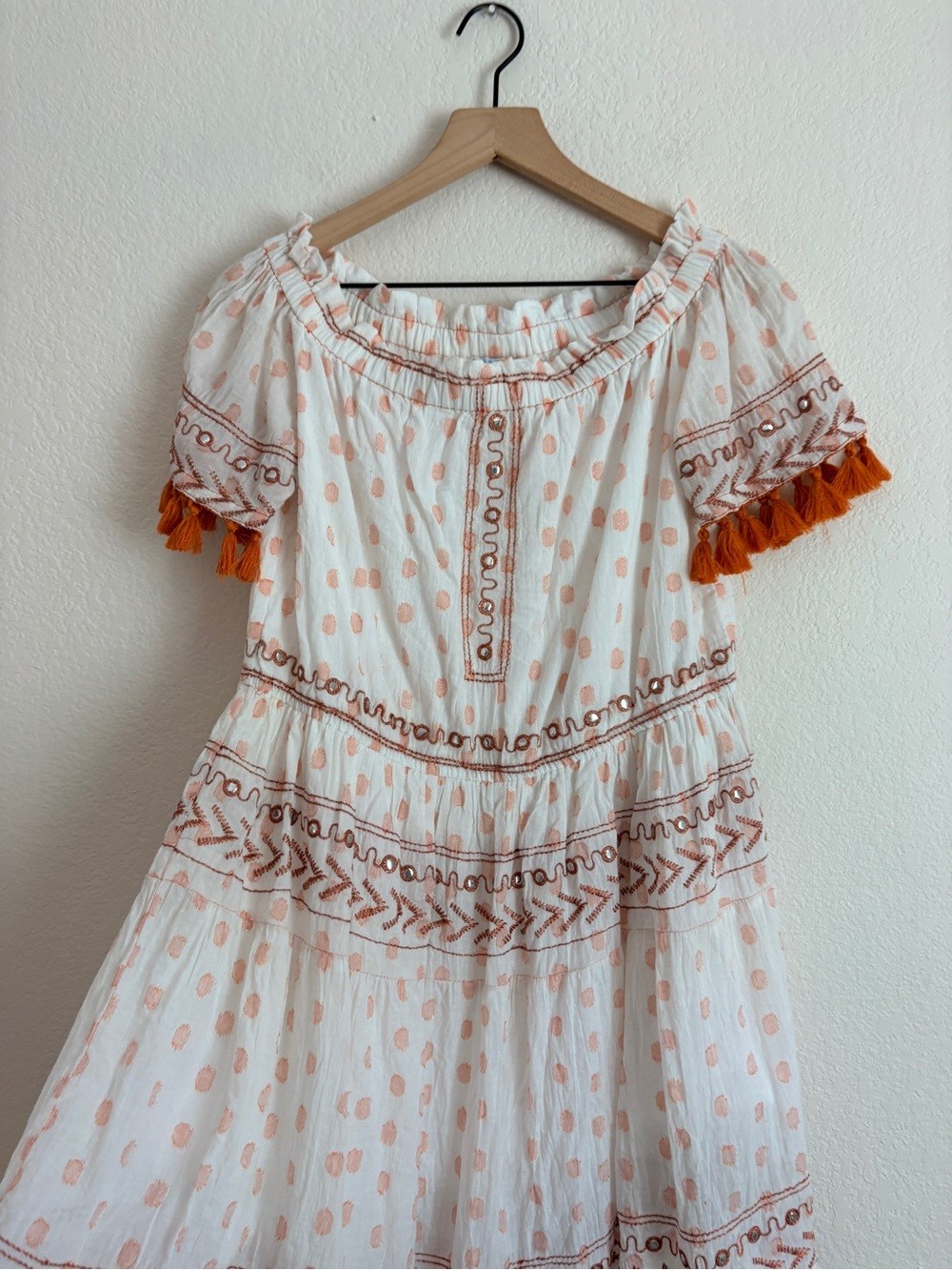 Mer St. Barth Coastal Fringe Mirrored Boho Embroidered Tassel Dress