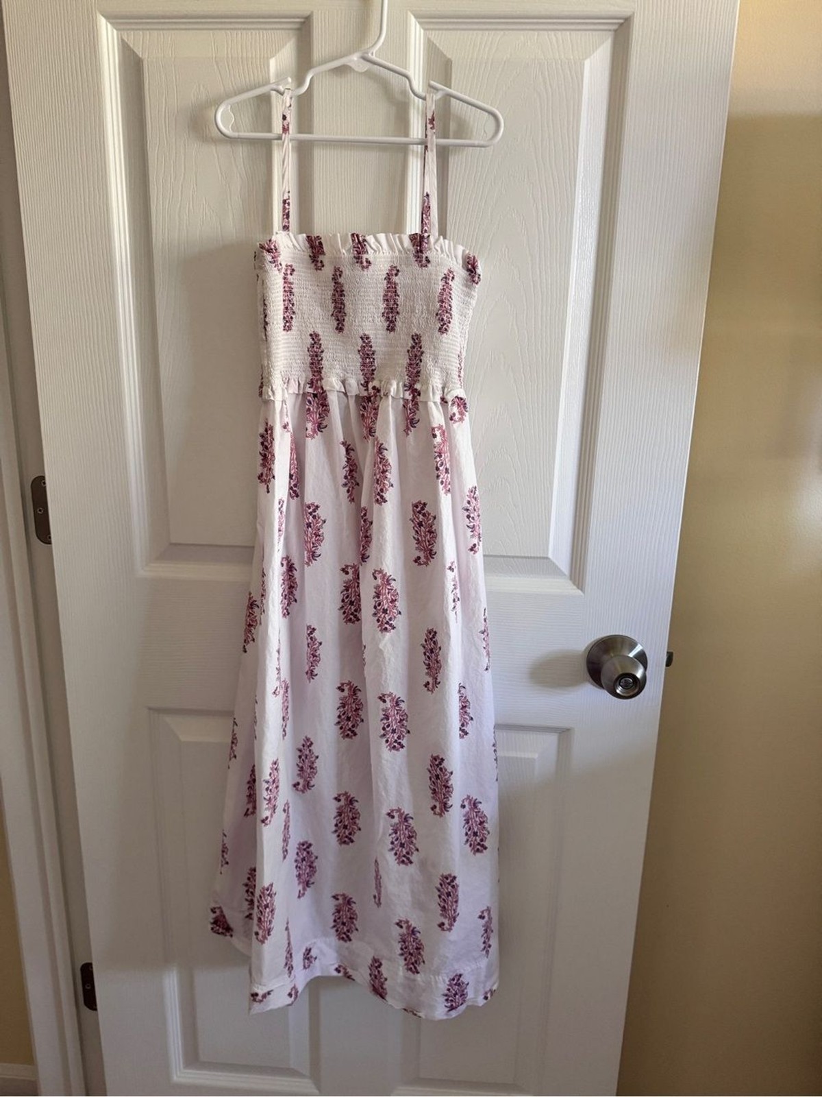 J. Crew White Paisley Print Smocked Sundress- Pink/Blue Floral Accents