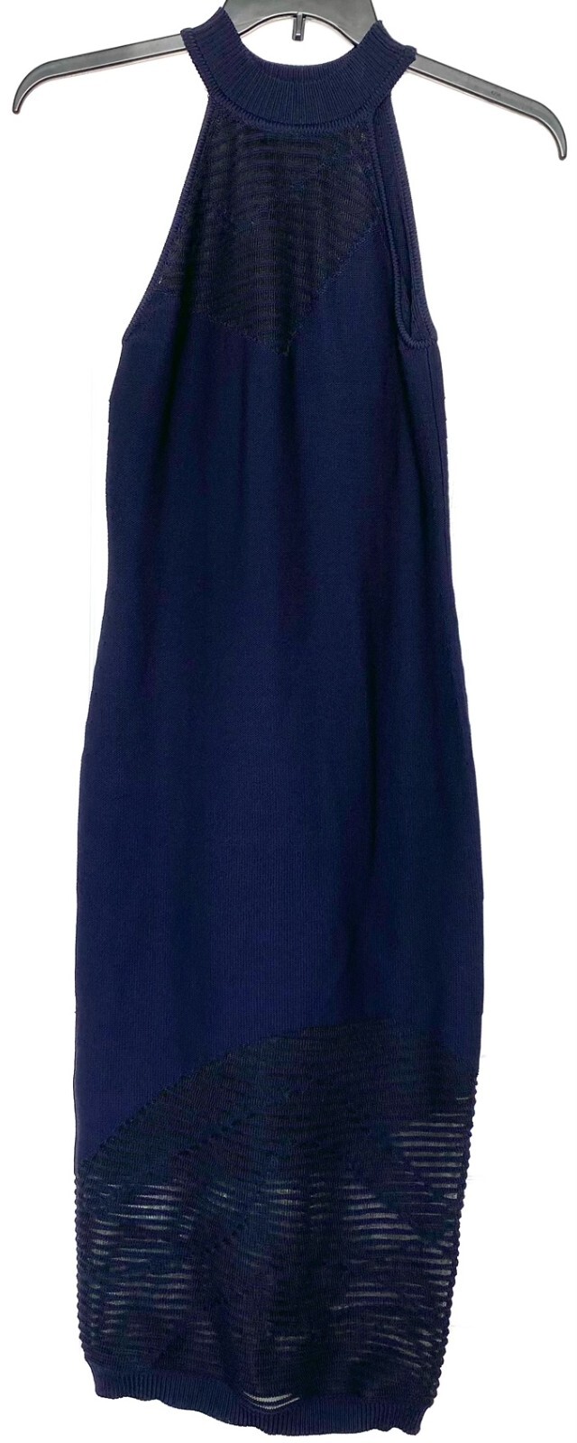 CUSHNIE ET OCHS Dark Navy Halter Mock Neck Stretch Knit Sheer Midi Dress S = 4/6