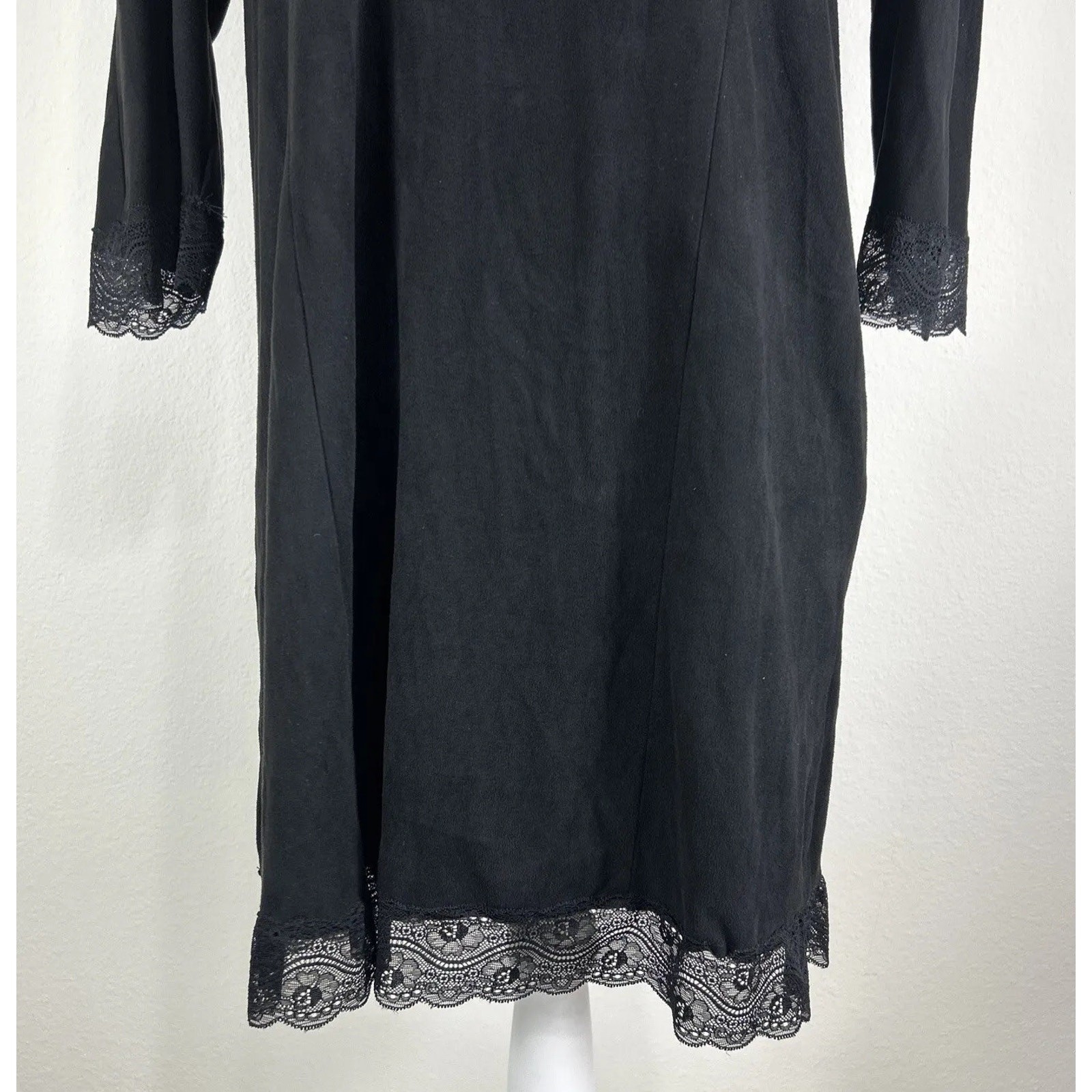 Zara Faux Suede Combined Lace Shift Dress Mini Black LBD Tunic Size Medium