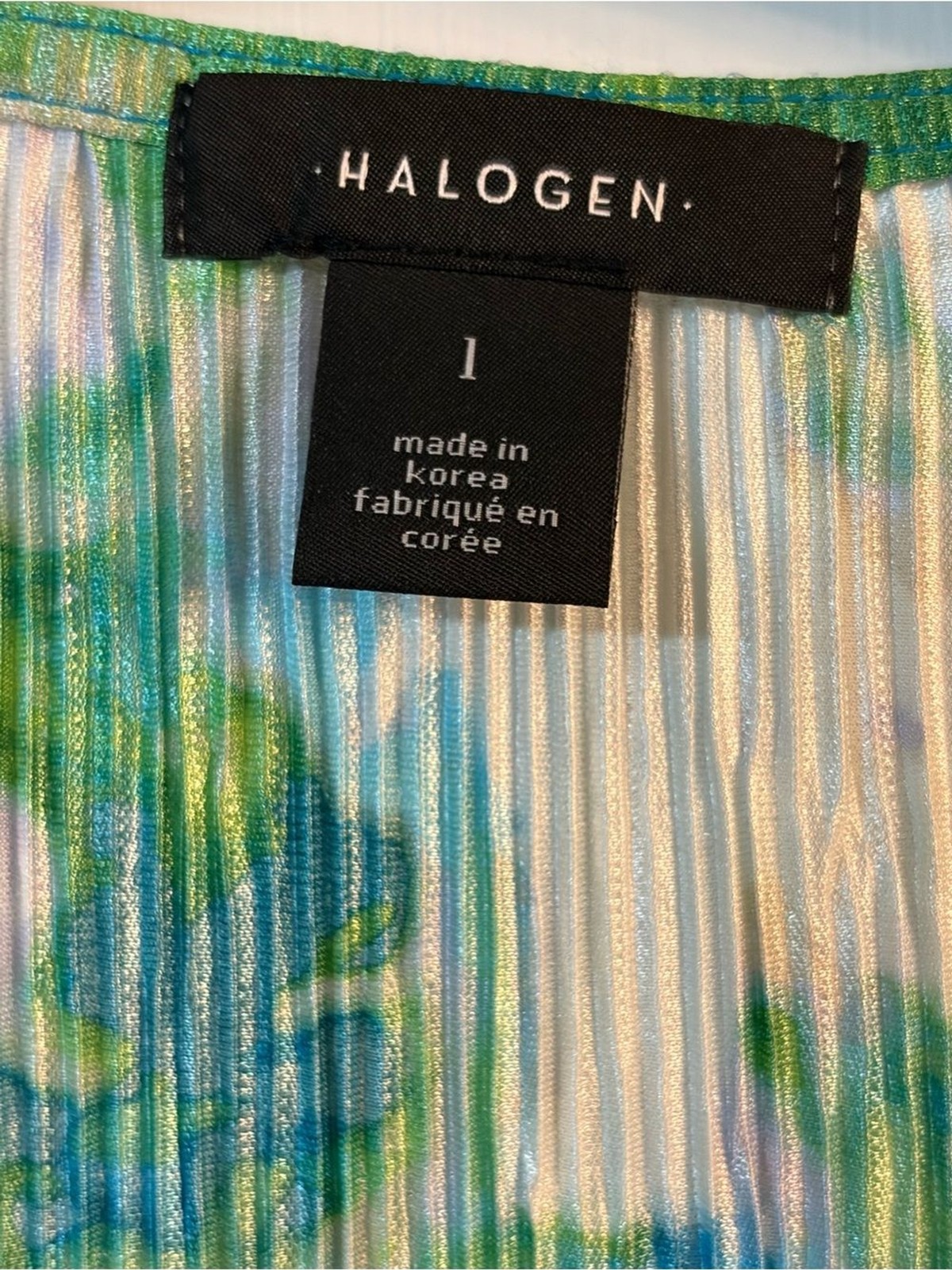 Halogen Green and Blue Pleated Wrap Blouse Dress