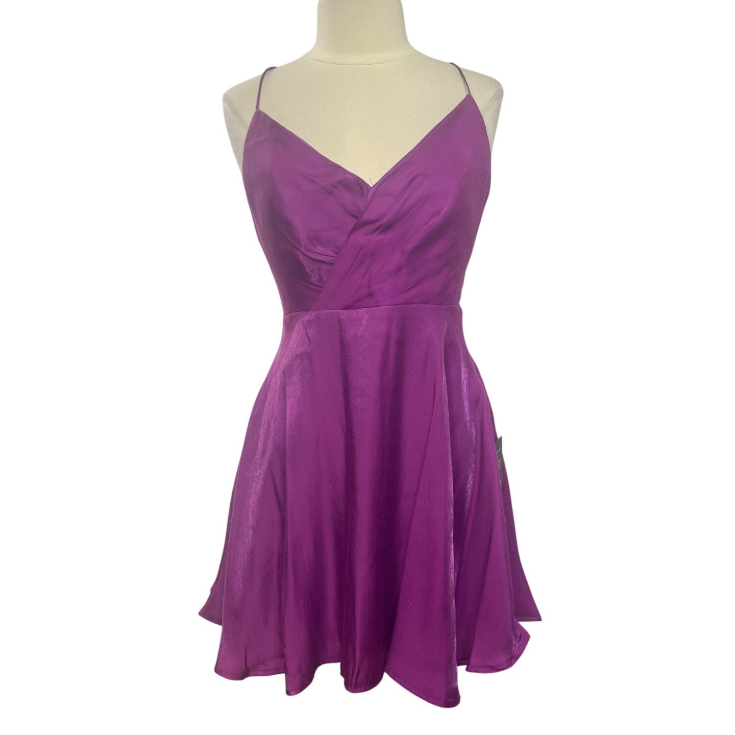 Lulus Positively Darling Magenta Satin Surplice Skater Dress Medium New