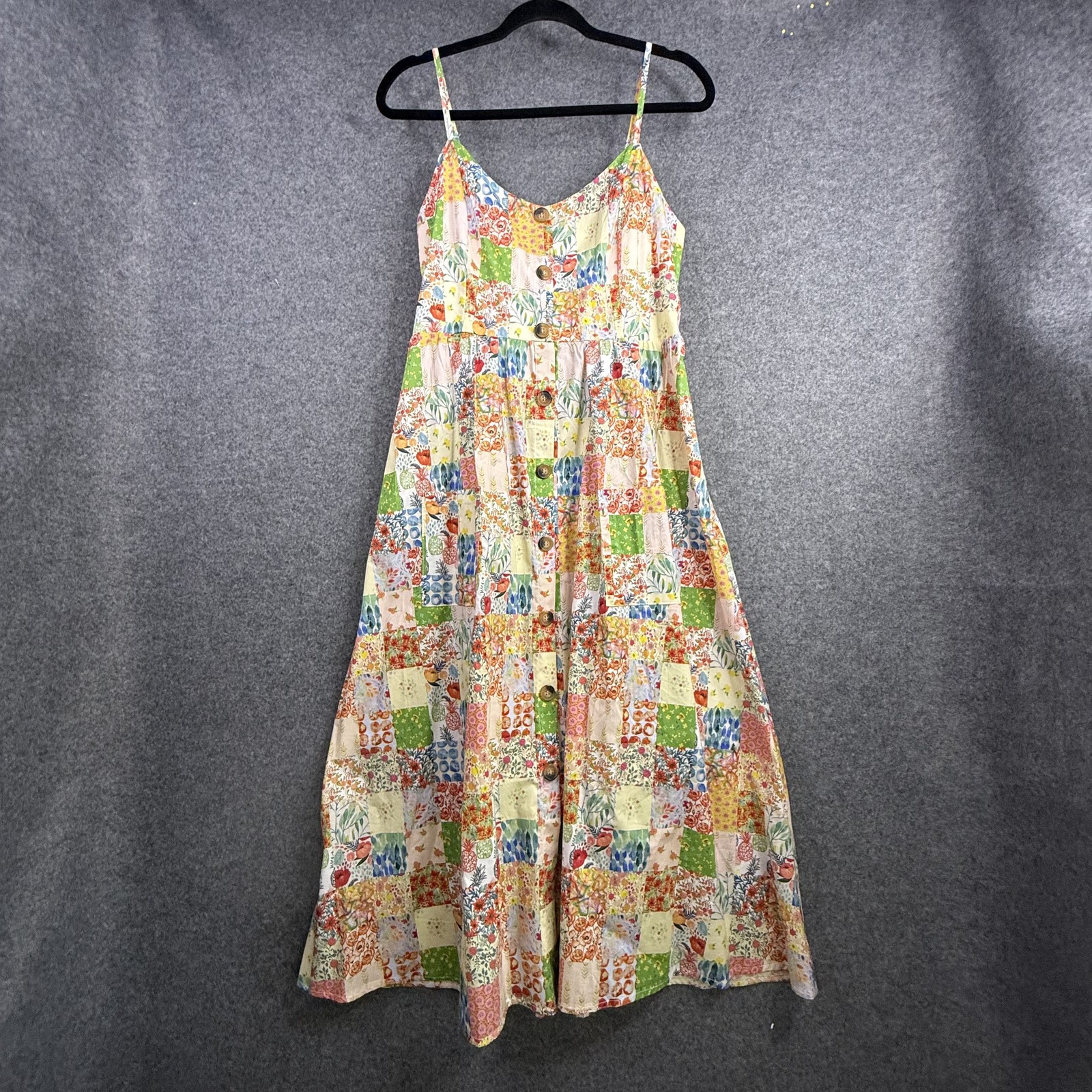 LA SOUL Women’s XL Patchwork Floral Button Front Cami Sundress Midi A-Line
