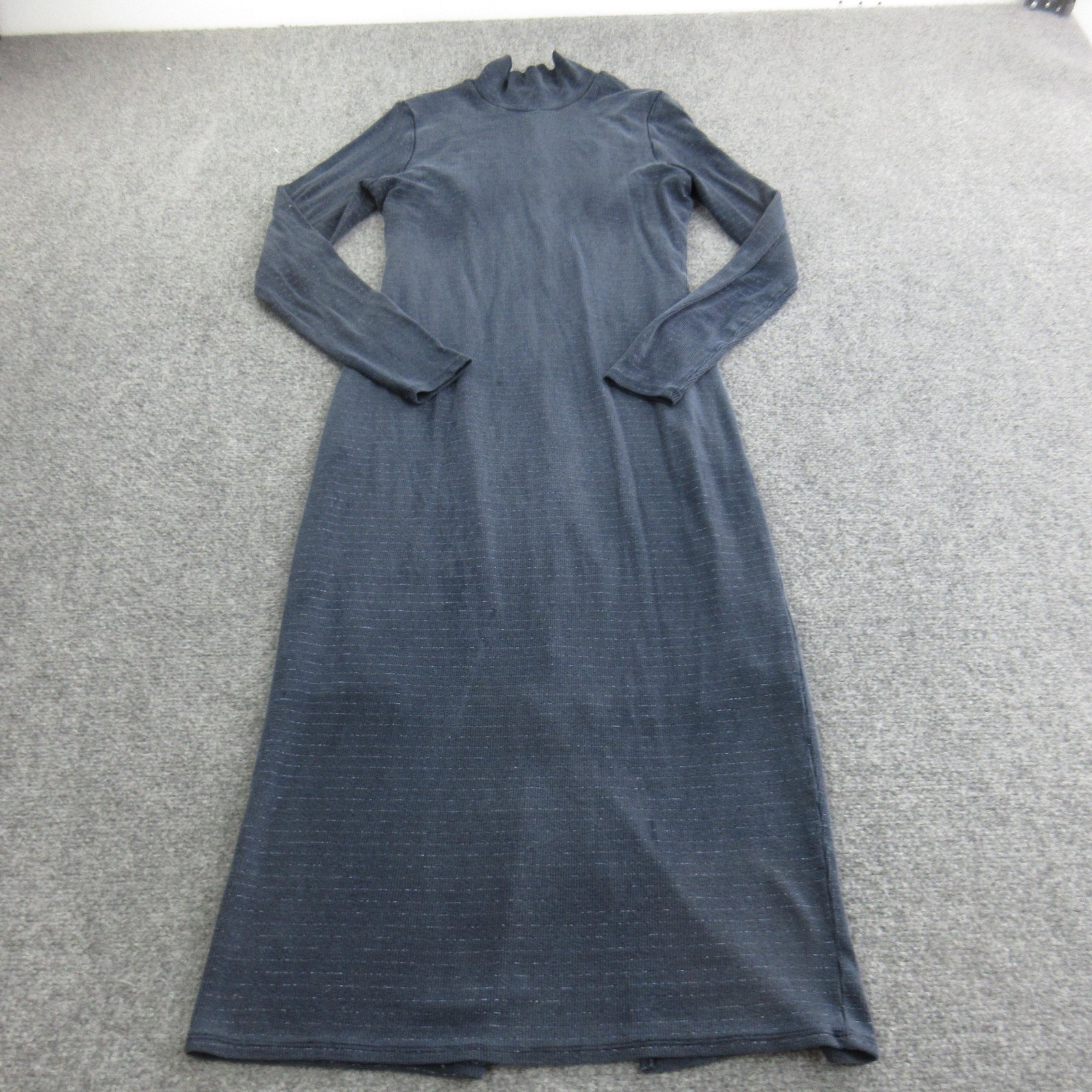 Marine Layer Sweater Dress Womens L Blue Striped Knit Mock Neck Midi Long Sleeve