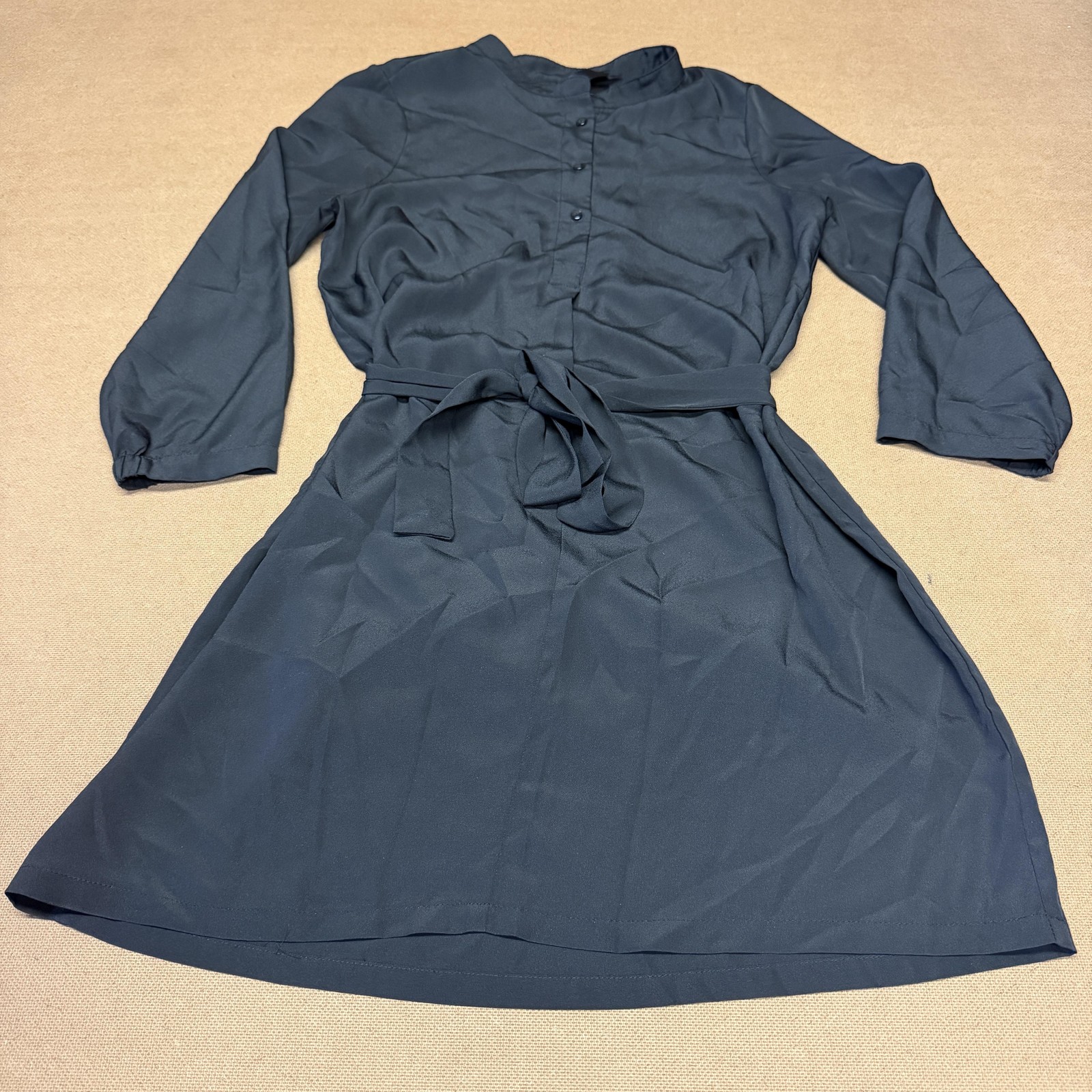 Petticoat Alley Dress Womens Small Blue 3/4 Sleeve Belted Shirt Workwear