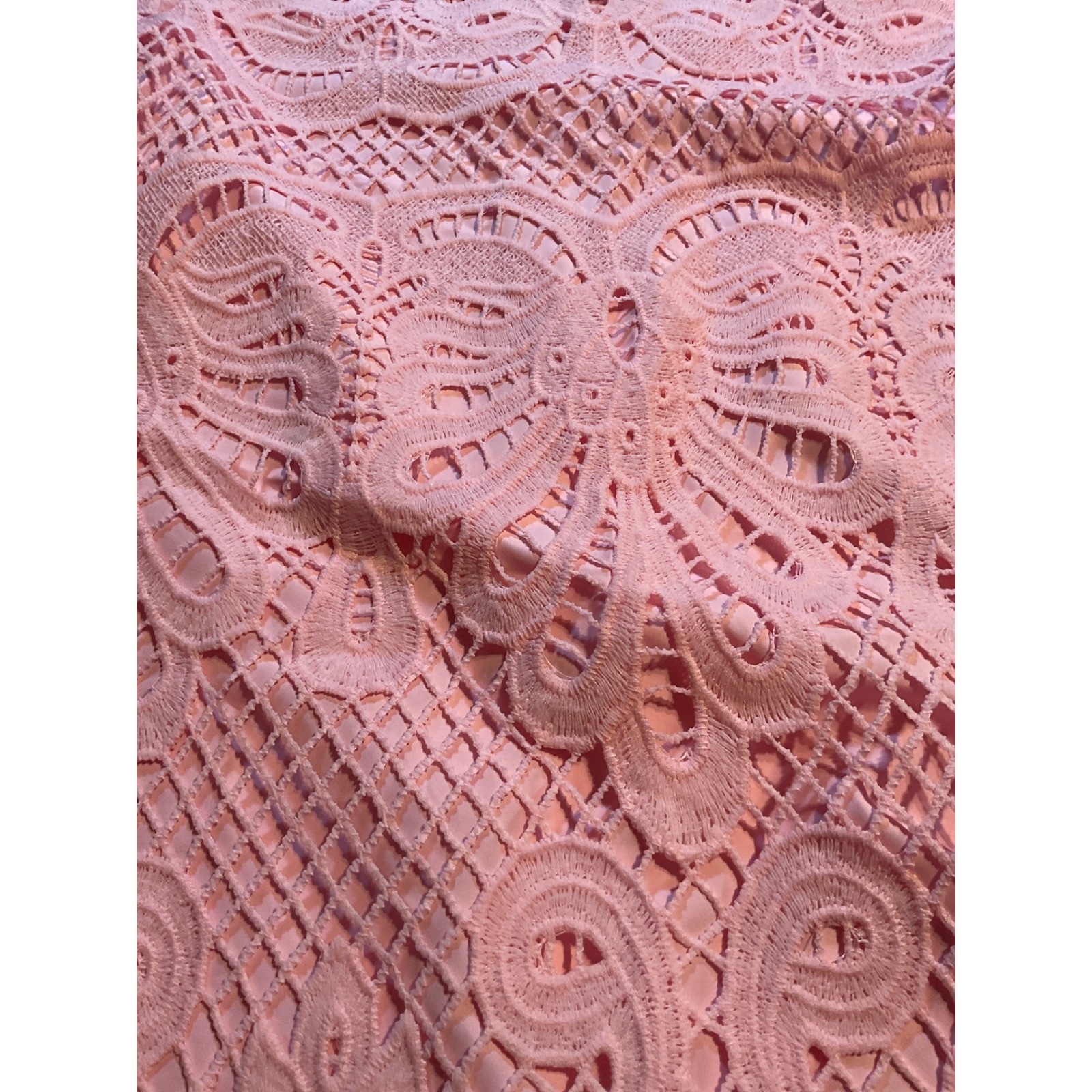 SHEIN Pink Butterfly Guipure Lace Mock Neck Puff Sleeve Shift Dress Large 8/10