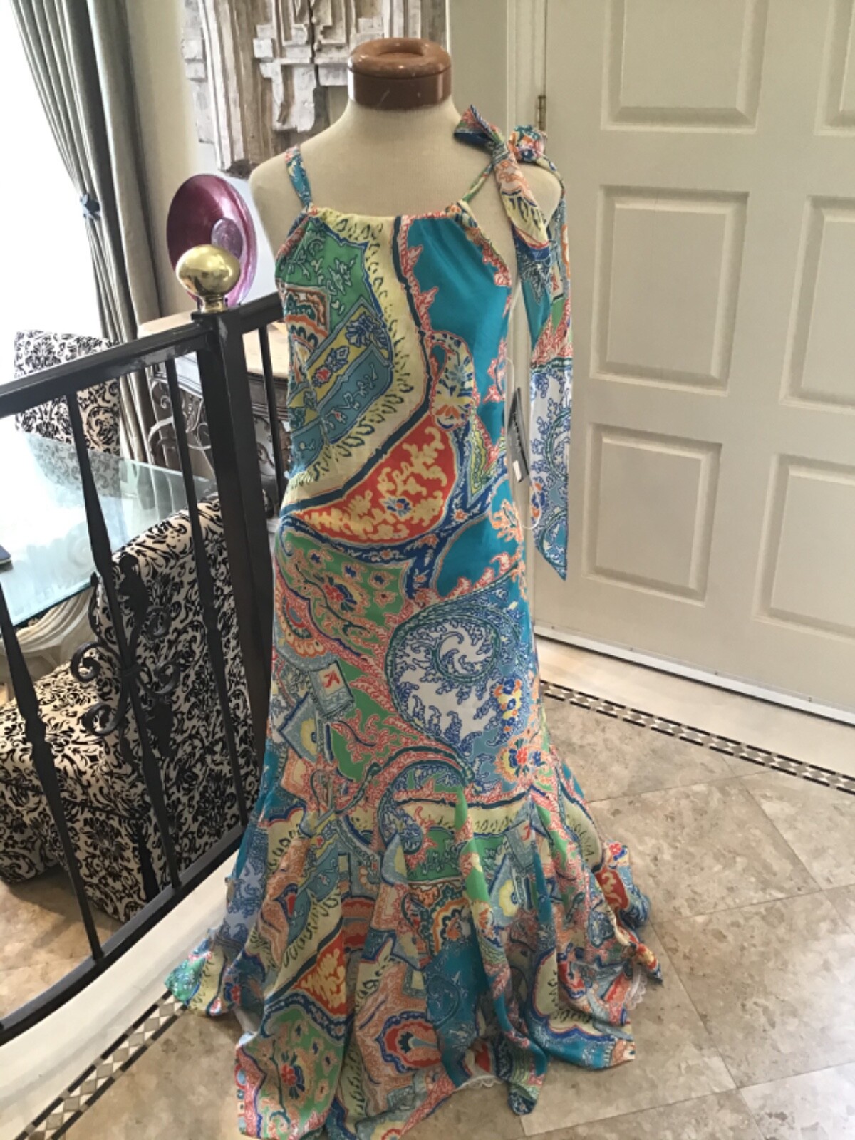 Lauren Ralph Lauren NEW Halter Strap Silk paisley multi Print Long Maxi Dress 6