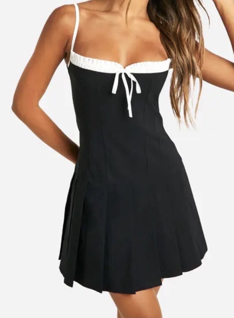 Bengaline Sweetheart Strappy Skater Mini Dress Black/White Women’s 10