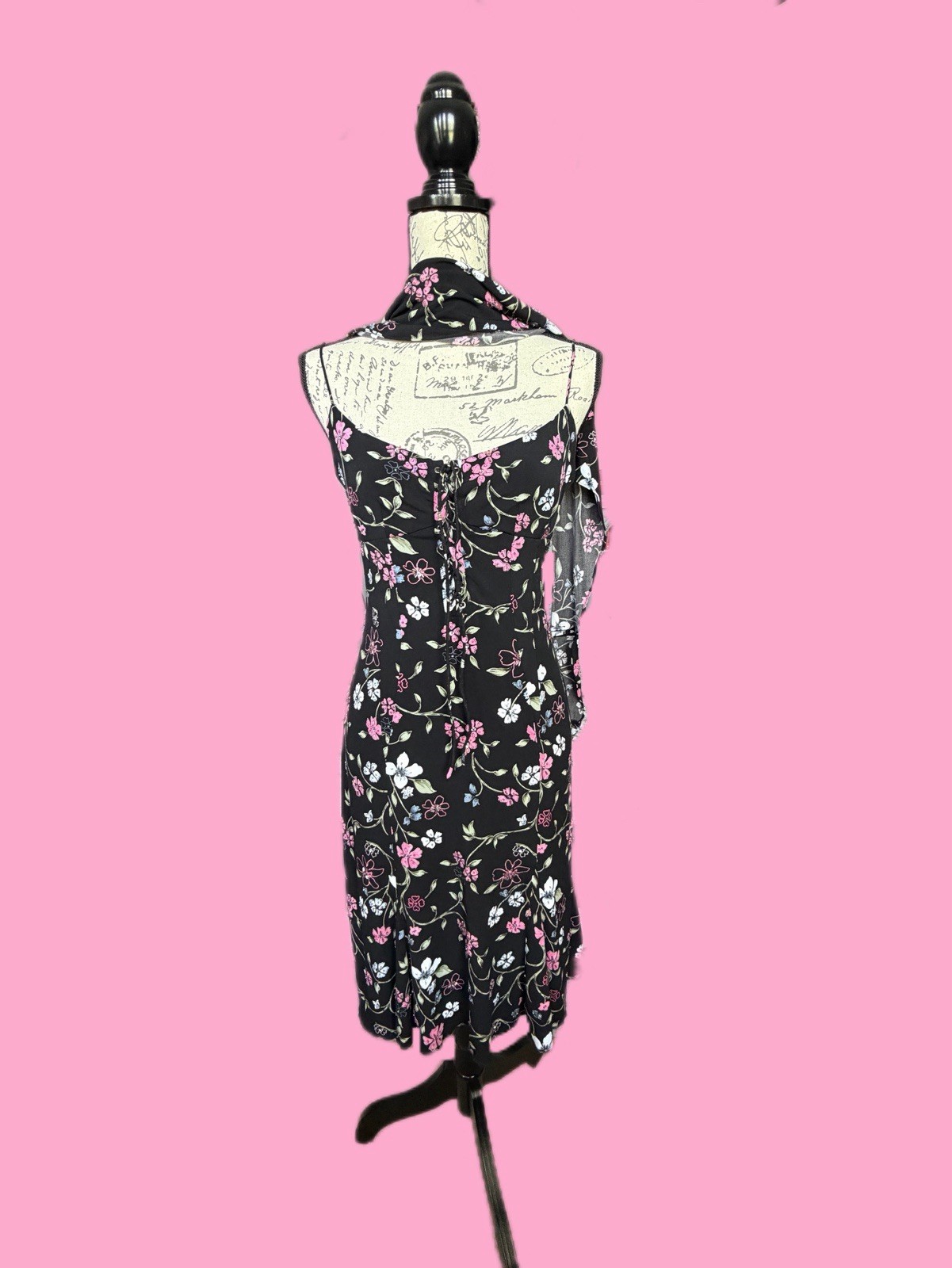 Vintage Papell Boutique Black Floral Beaded Midi Dress