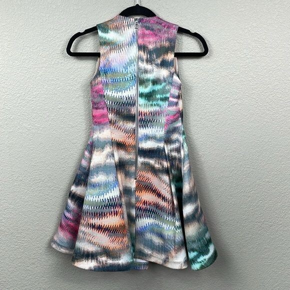 NWT Alexis Matthew Pleated Printed Twill Dress Mini Fit Flare Party Sz XS