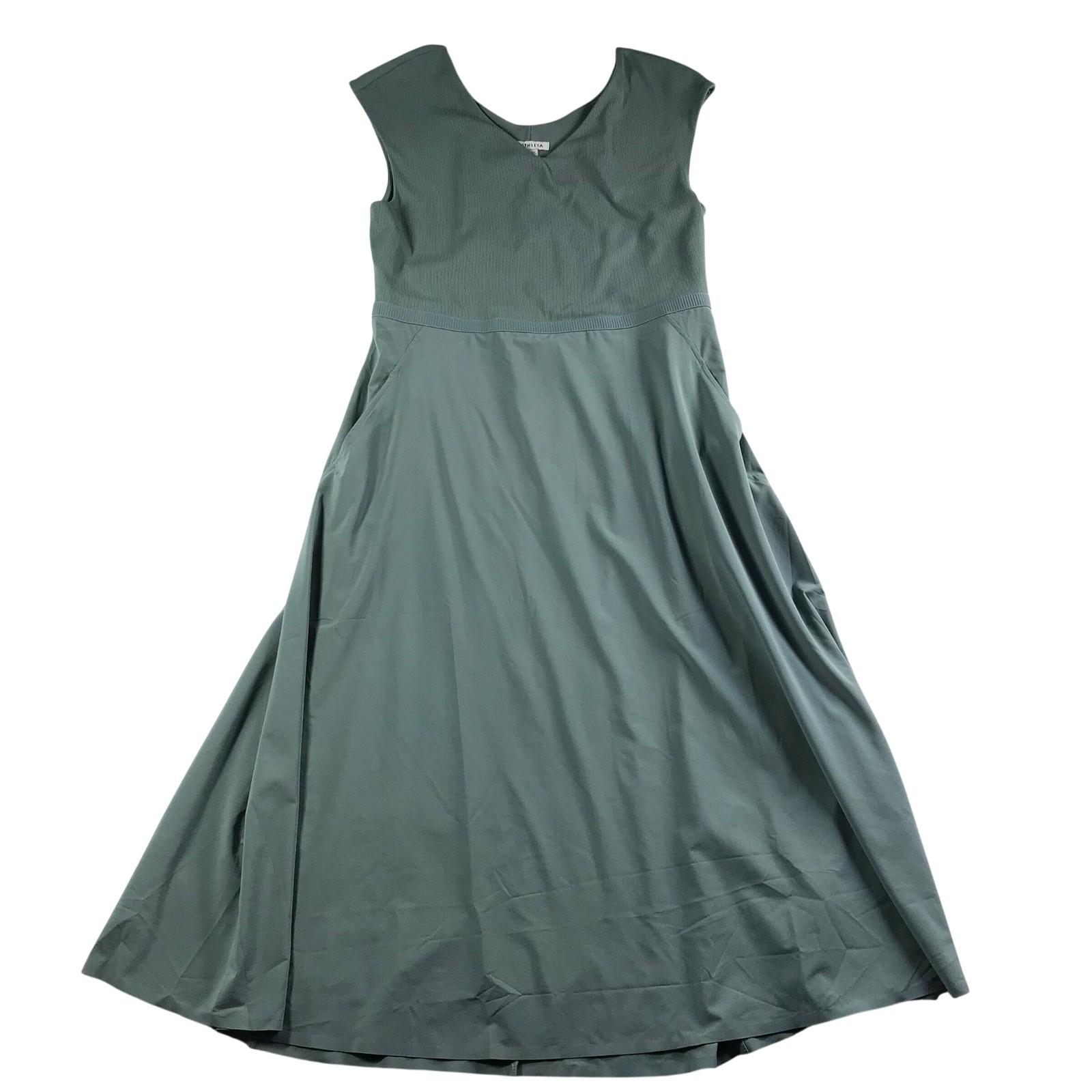 Athleta Ryder Dress XL Tall Sage Green Ribbed V-Neck Back Cutout Midi Pockets