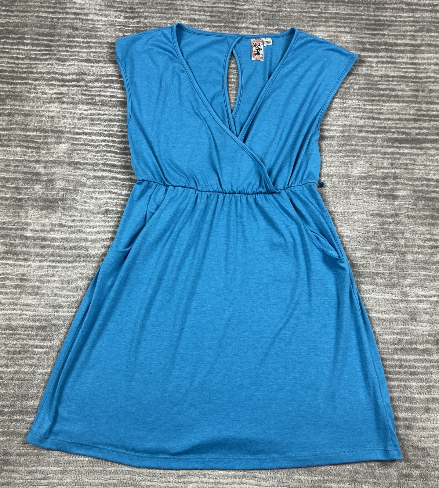 L8ter Dress Womens Large Blue Sleeveless Pockets Short Empire Waist Casual