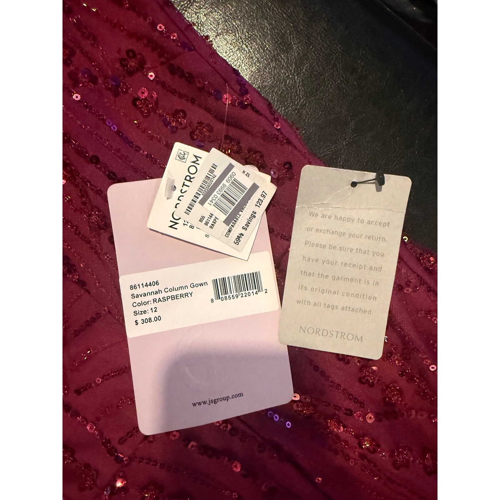 NWT JS Collections Savannah Raspberry Sequin Beaded Gown Size 12