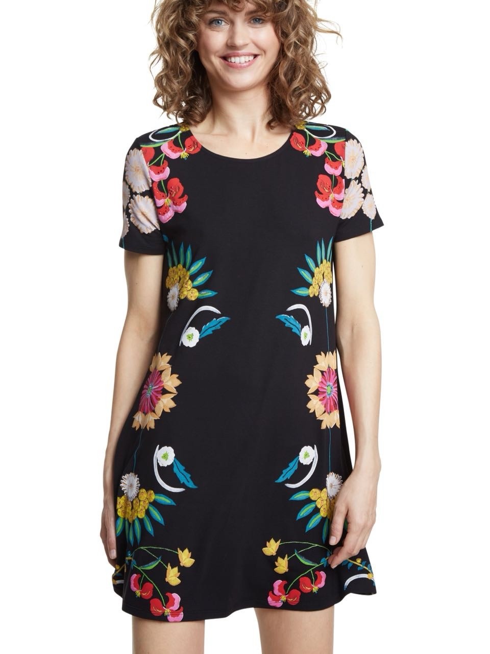 DESIGUAL DALLAS T SHIRT EMBROIDERED SEQUIN FLORAL DRESS SIZE M