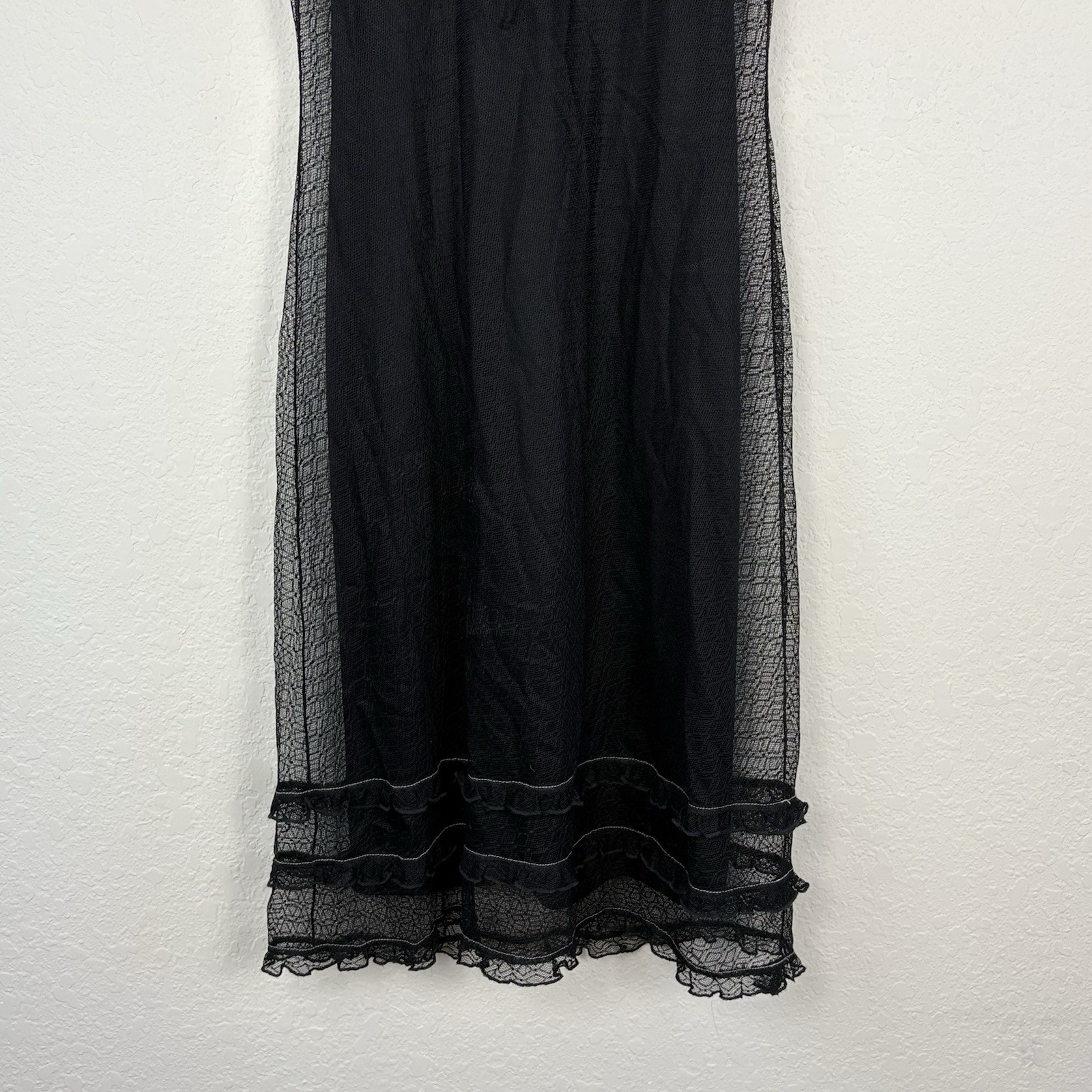 Vtg Y2K Poleci S Babydoll Slip Dress Midi Black Sheer Whimsigoth Witchy Prairie