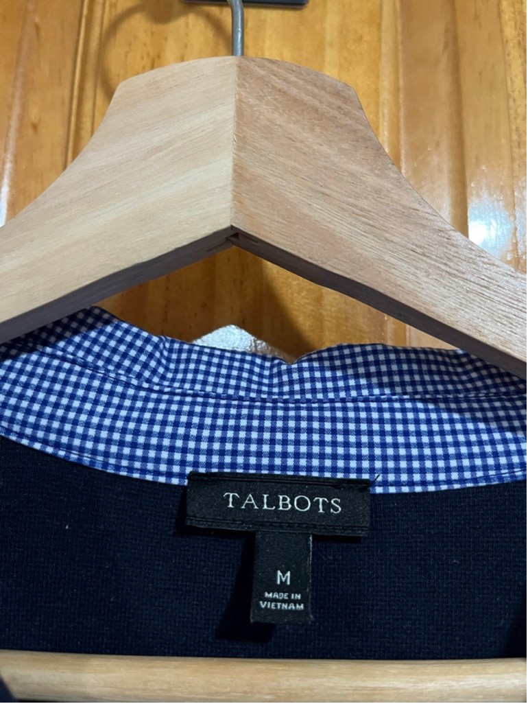 Talbots Preppy Back to School Navy Gingham Collar Piqué Polo Shirt Dress Medium