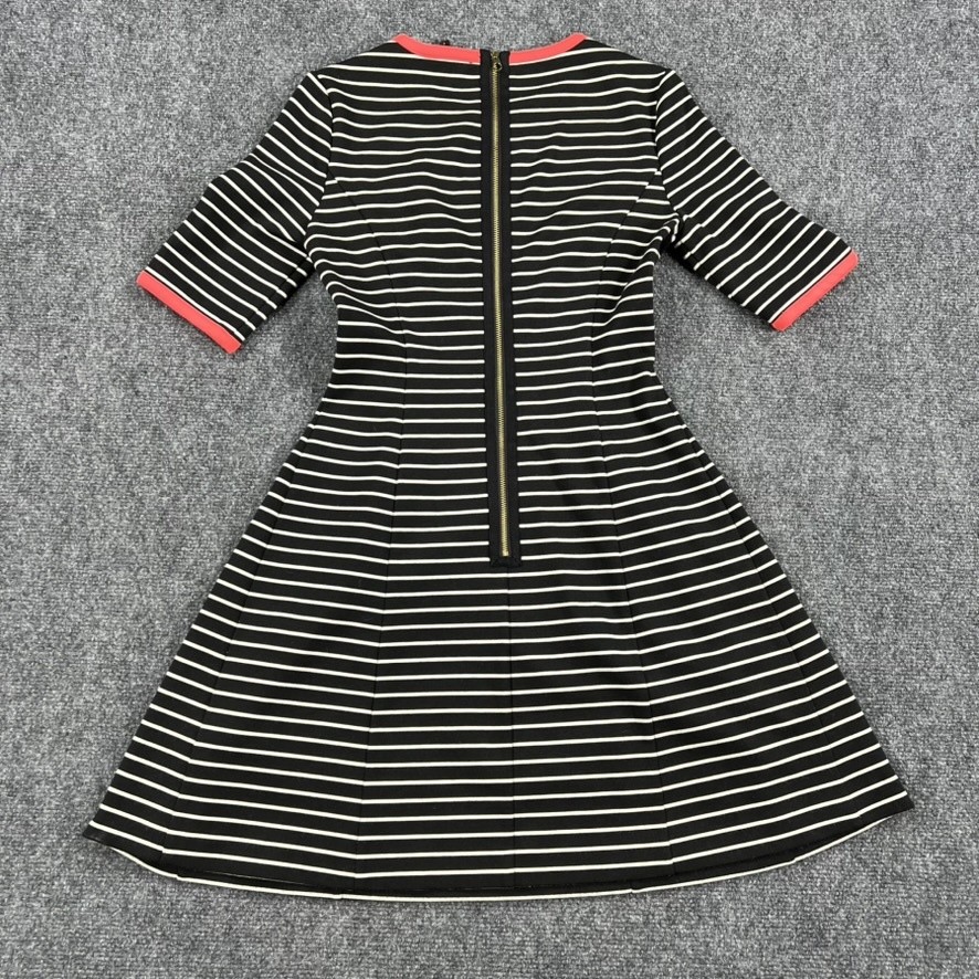 Ted Baker Dress Womens 4 Black Stripe Alexina Fit Flare Half Sleeve Nautical