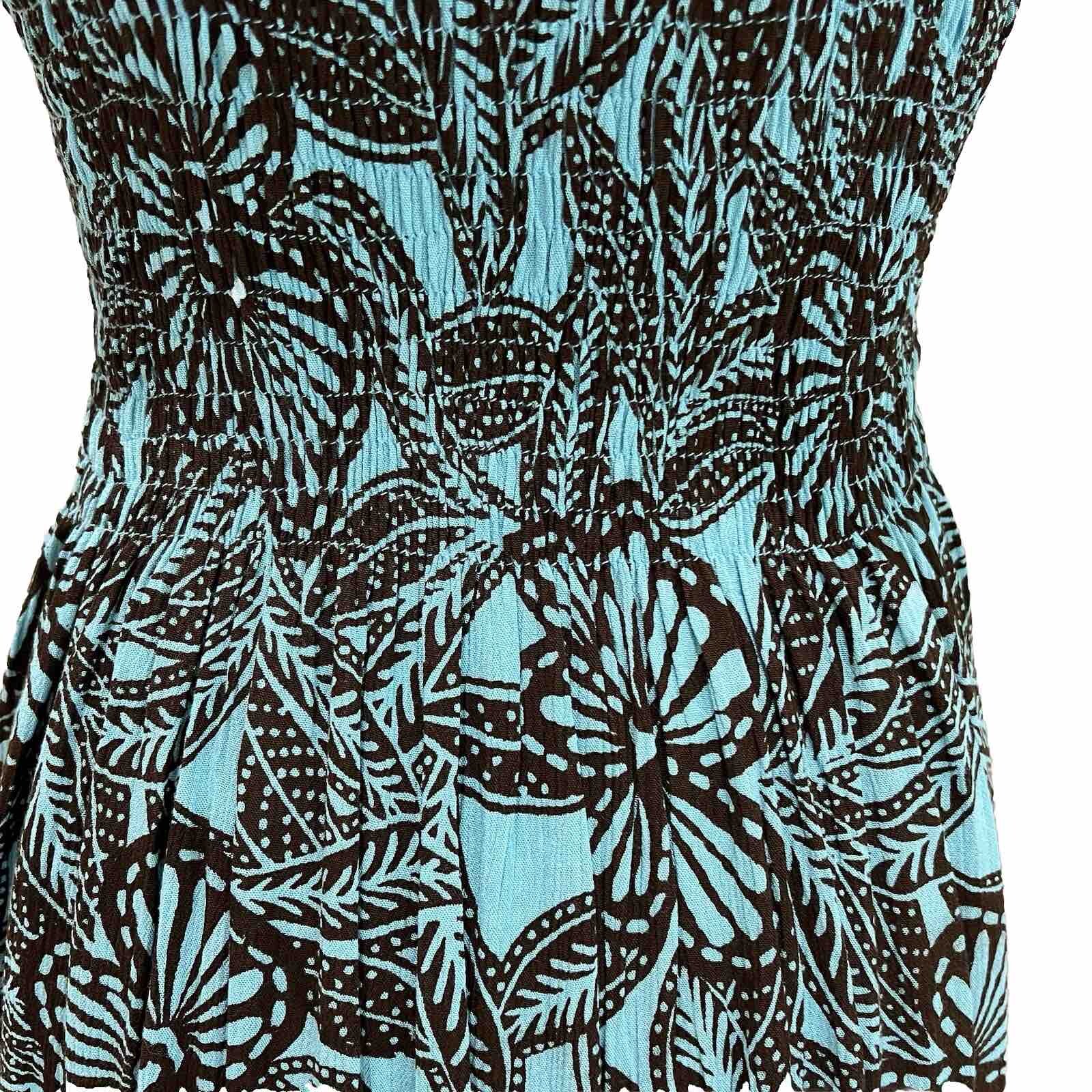 Piramide Clothing Company Handmade Teal & Brown MIDI Dress 100% Rayon Sz M EUC