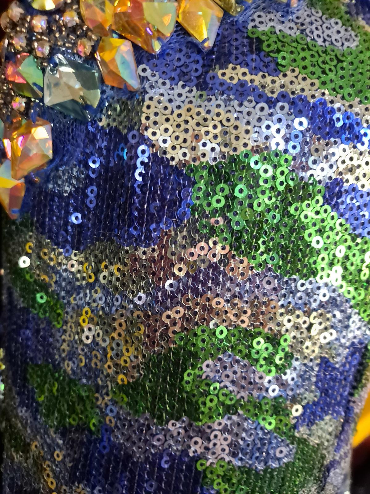 Partytime Green, Blue and Silver Sequin Strapless Dress Size 8
