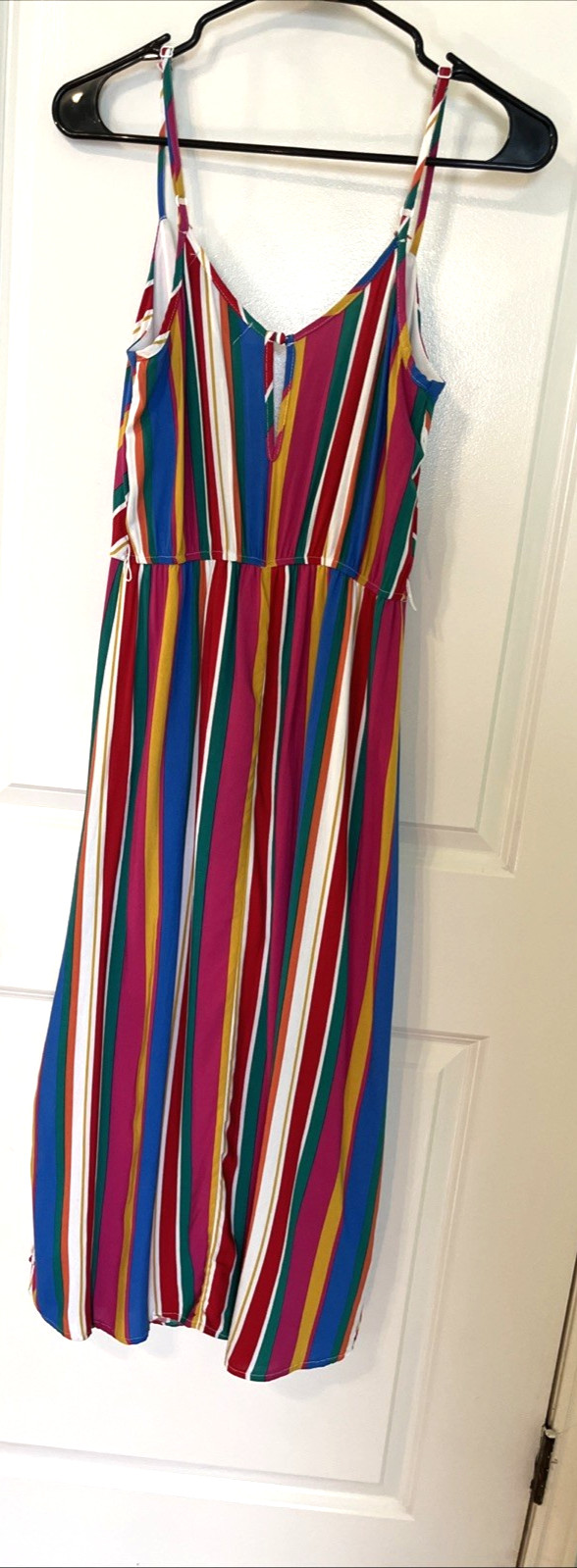 Blue Rain Rainbow Striped Cami Wrap Midi Dress Small Multi-Color Summer Sundress