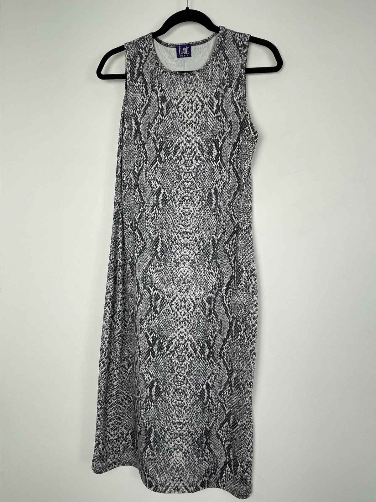 Zuarée Paris L Grey White Snake Print Sheath Dress Knee-Length Polyester Spandex
