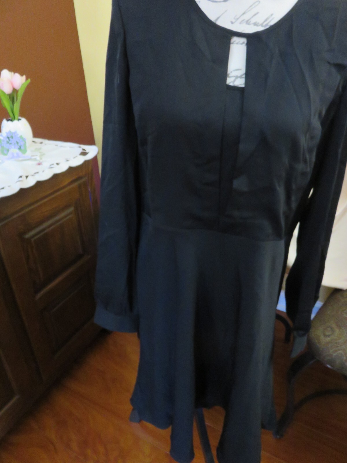 Finity Black long-sleeved dress with a flare skirt, size 14, NWT