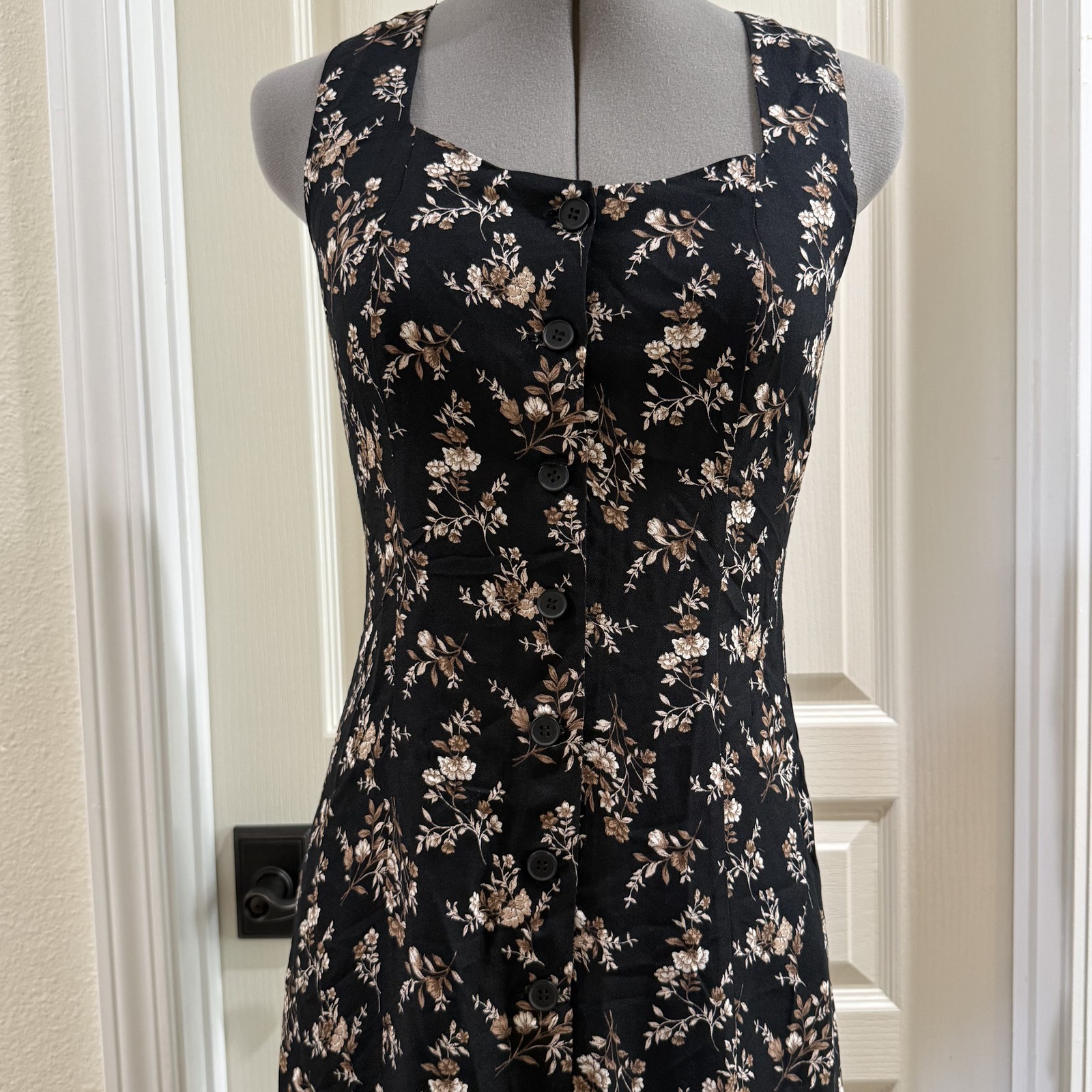 New Black Floral Midi Dress