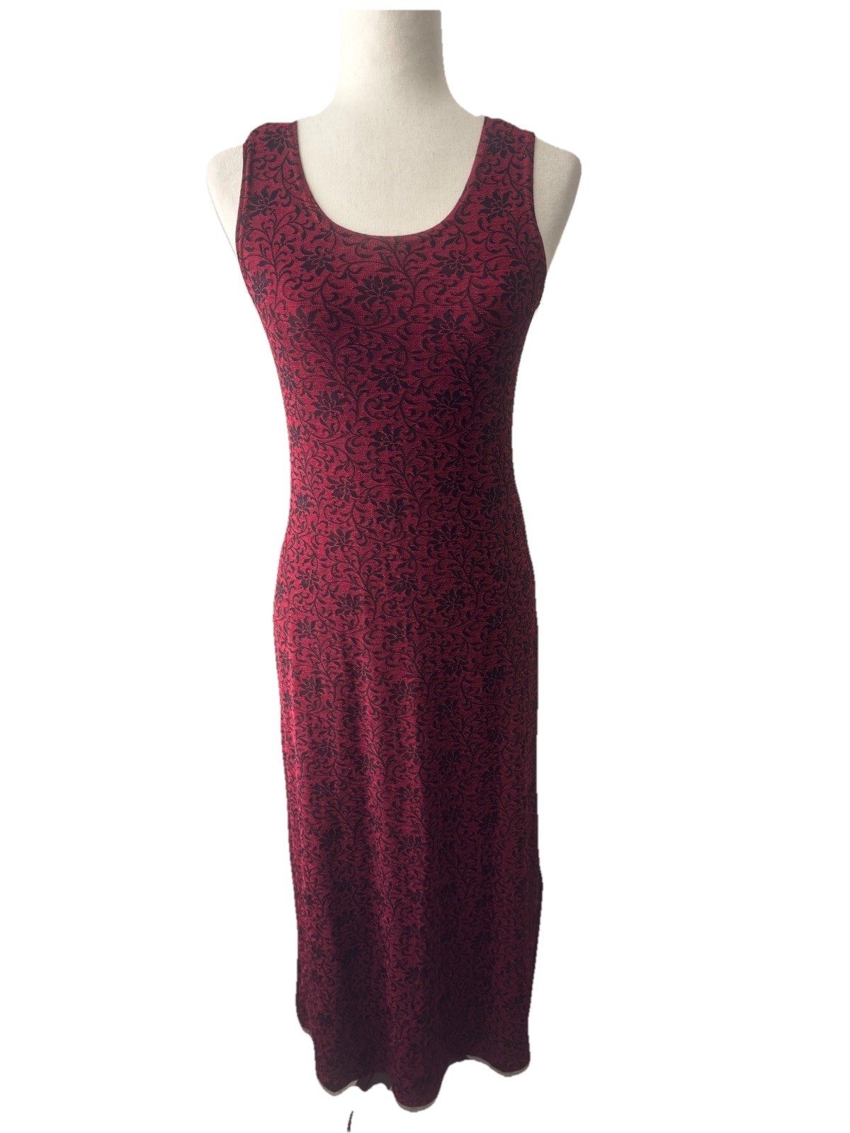 VTG Stretch Maxi Dress Red Black Witchy Floral Goth 90s Whimsygoth Small 6 P