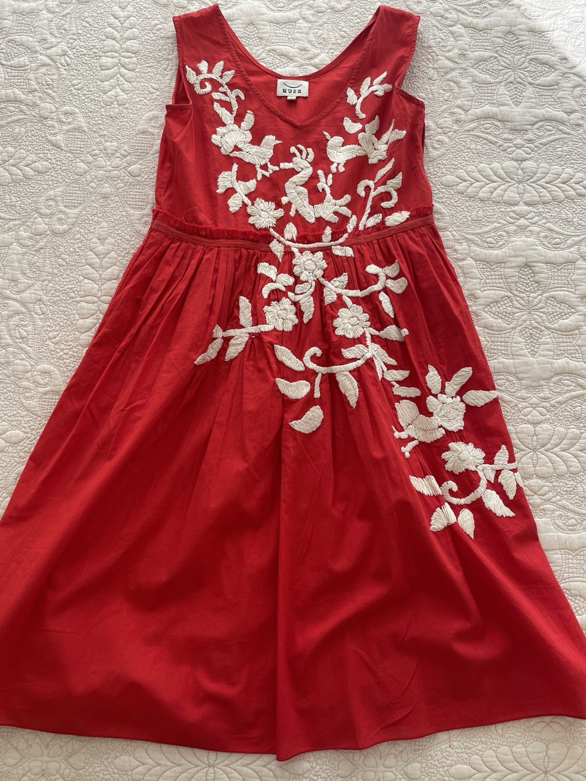 Husk Red Mexican Embroidered Boho Dress