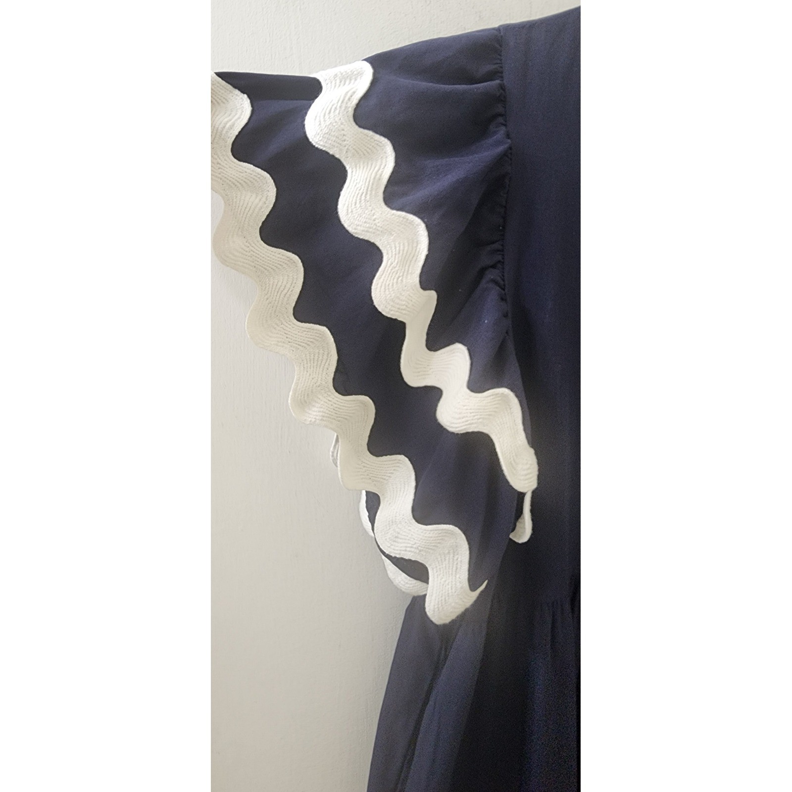 White Closet Elements Navy Blue Ric Rac Tiered Cotton Midi Dress XL