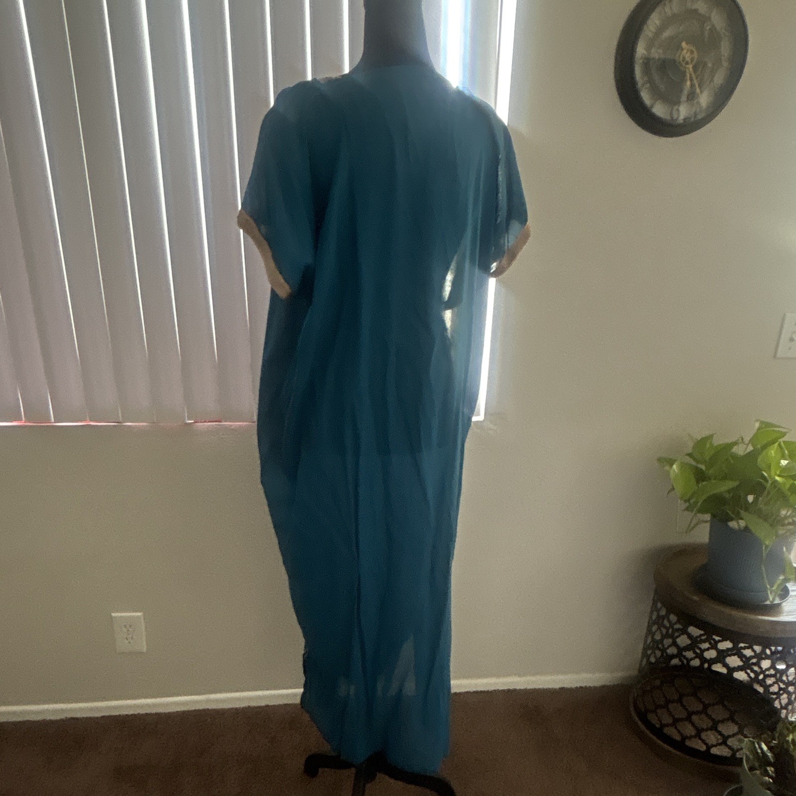 Women’s Blue Embroidered V- Neck Kaftan Maxi Dress Muslim gown one size fits all