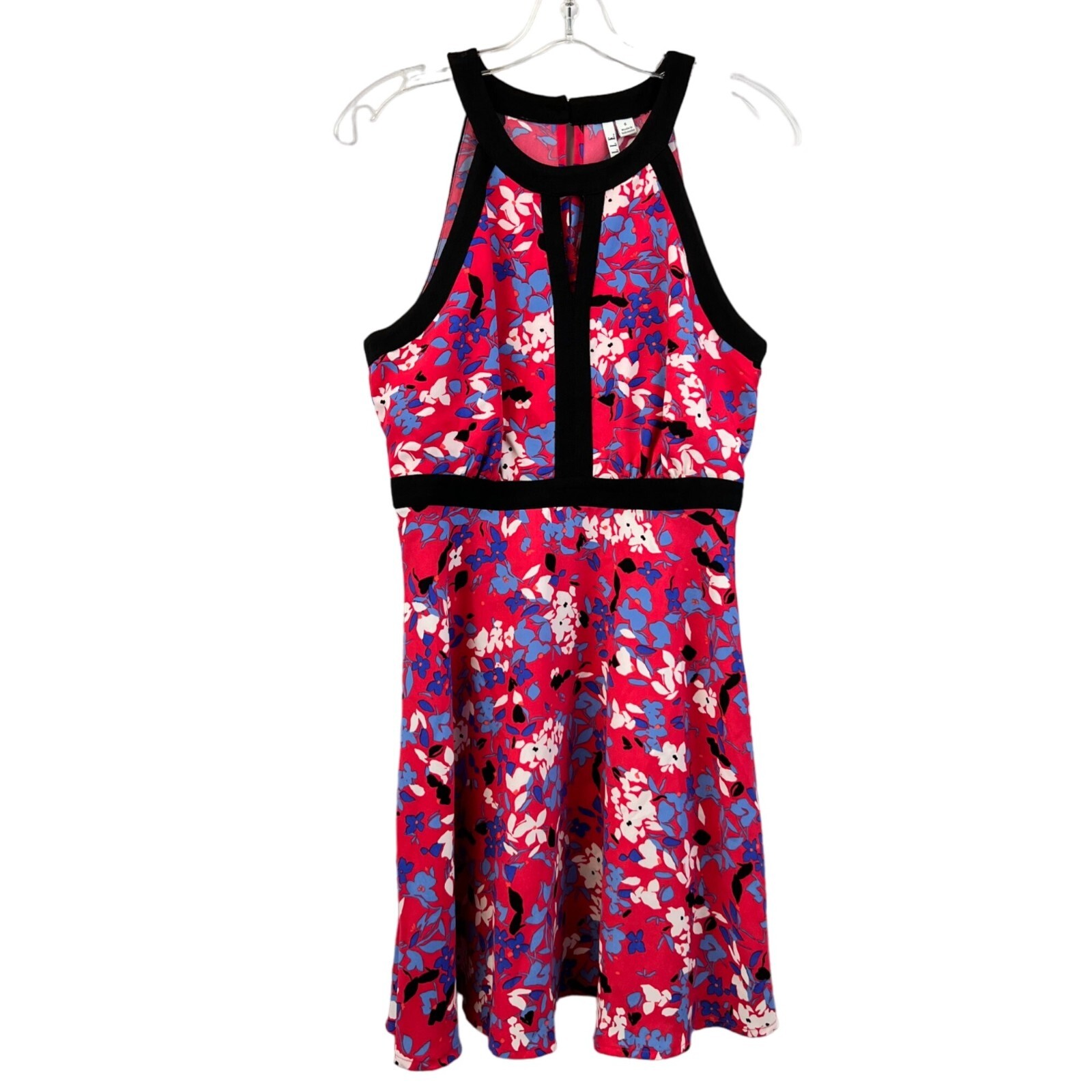 Elle Womens Sleeveless A-Line Pink/Multi Floral Dress Keyhole Size 2 Side Zipper