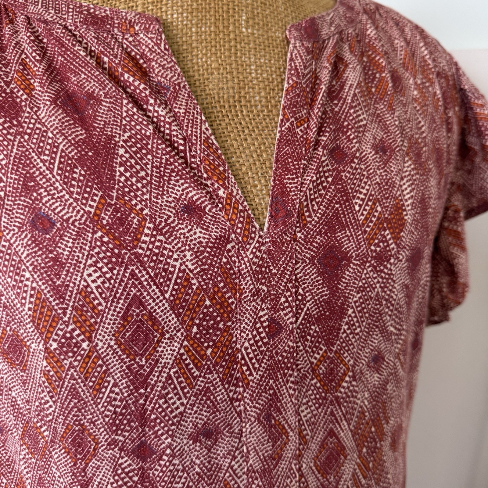Sweet Magnolia Tiered Maxi Dress MEDIUM Red Short Sleeve Boho Peasant Southwest